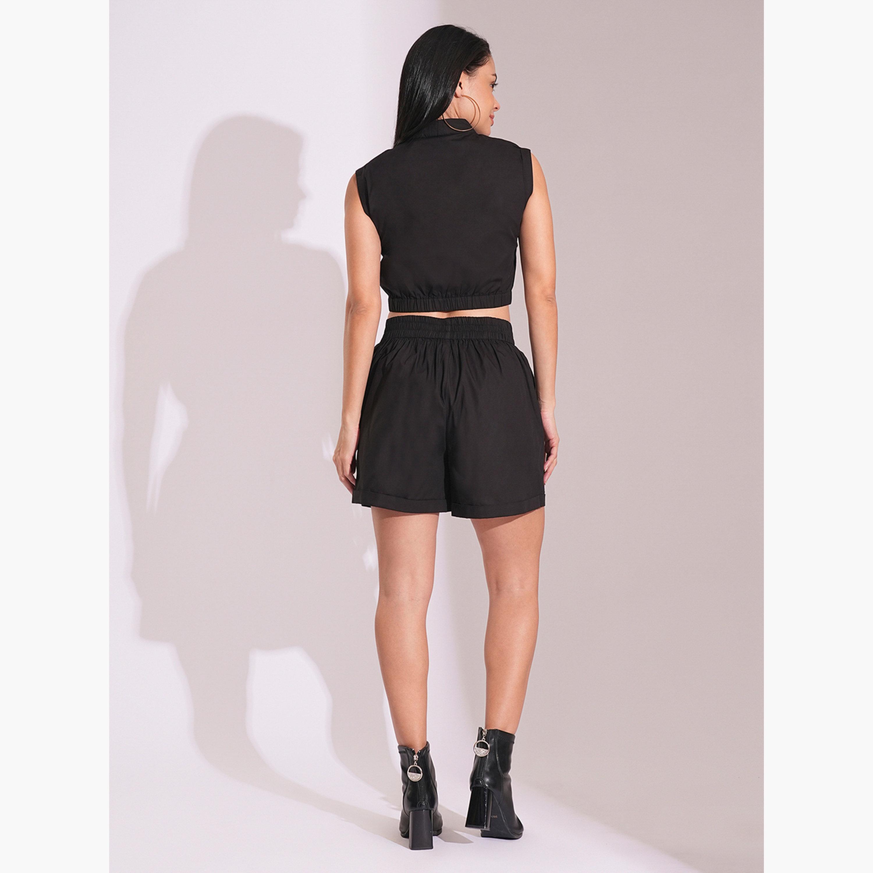 Globus X Styli Front Zip Streetwear Utility Crop Top and Shorts Co-Ords-women-clothing-coordsets-image-3