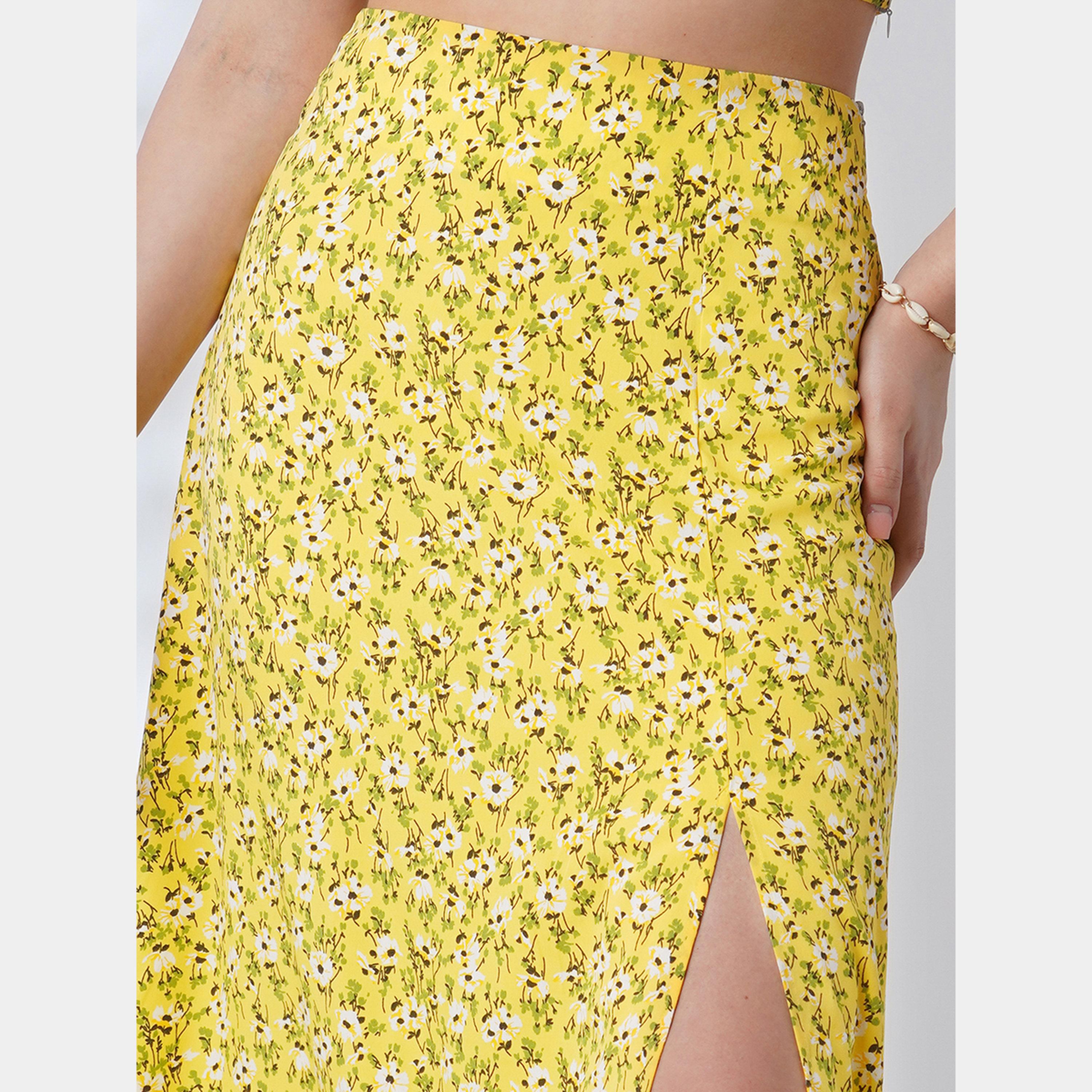 Globus X Styli Yellow Floral One-Shoulder Crop Top and Skirt Co-Ords-women-clothing-coordsets-image-5