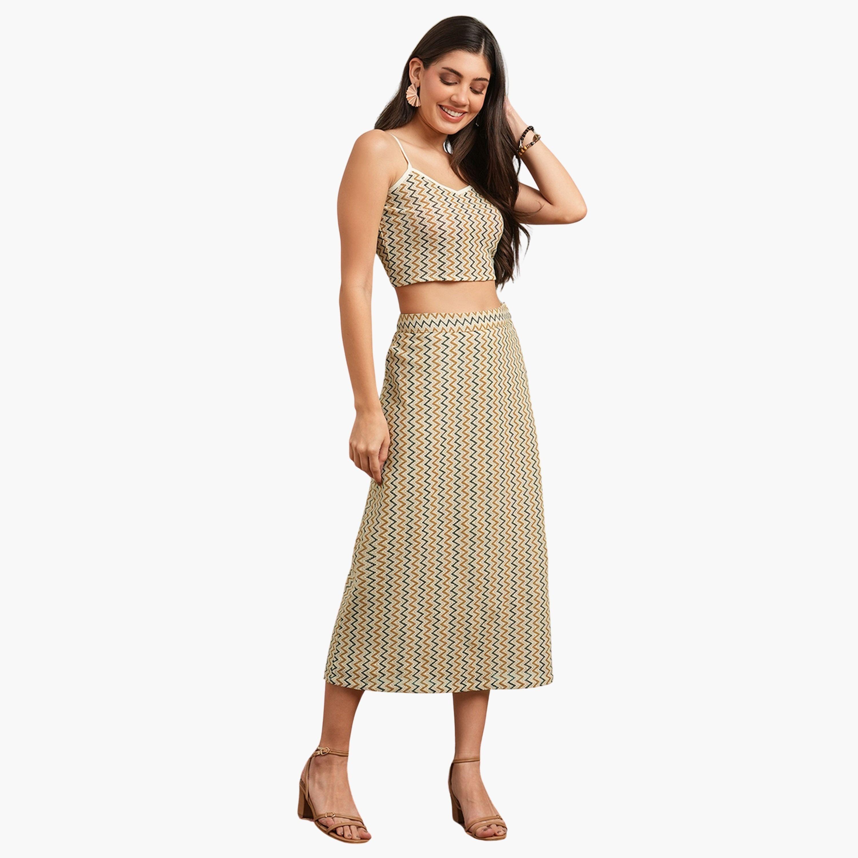 Globus X Styli Chic Zigzag Knit Crop Top and Skirt Co-Ords-women-clothing-coordsets-image-1