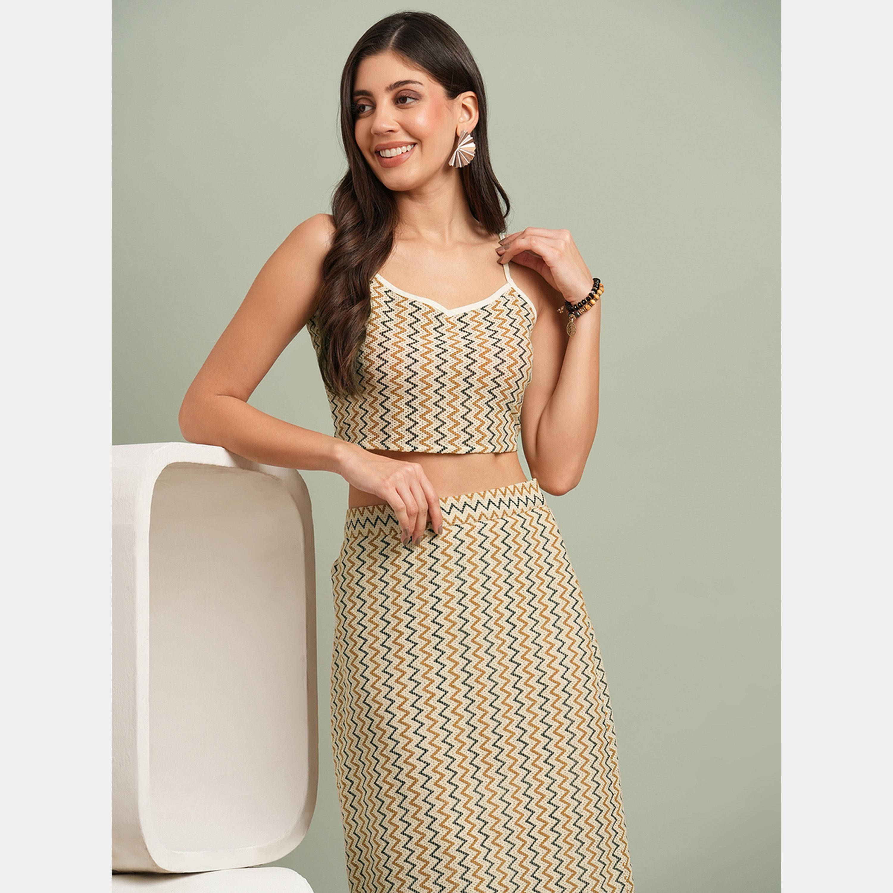 غلوبوص × ستايلي - بلوزة قصيرة وتنورة محبوكة بنمط متعرج-women-clothing-coordsets-image-2