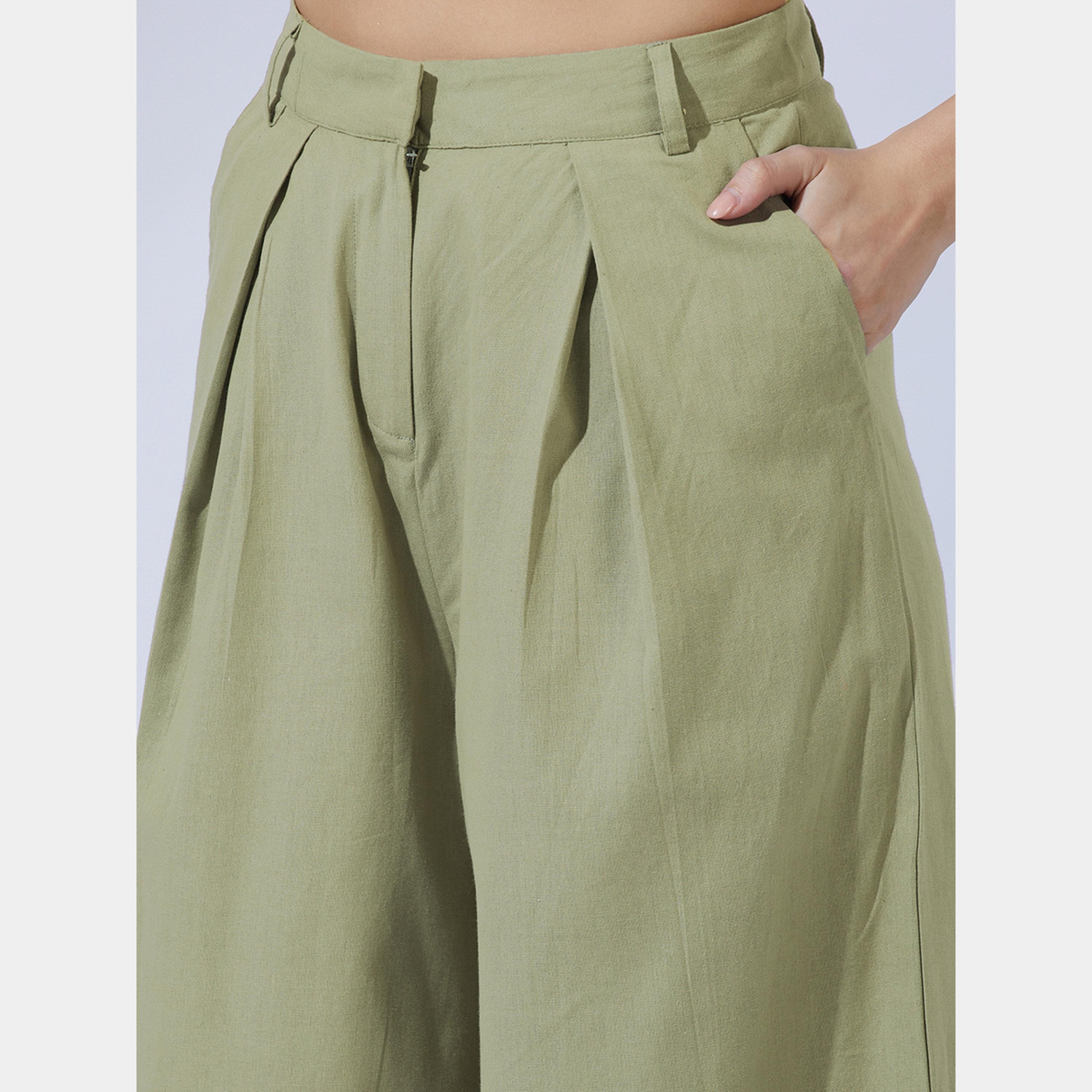 Globus X Styli Olive Bandeau Top and Wide Leg Trousers Co-Ords-women-clothing-coordsets-image-5