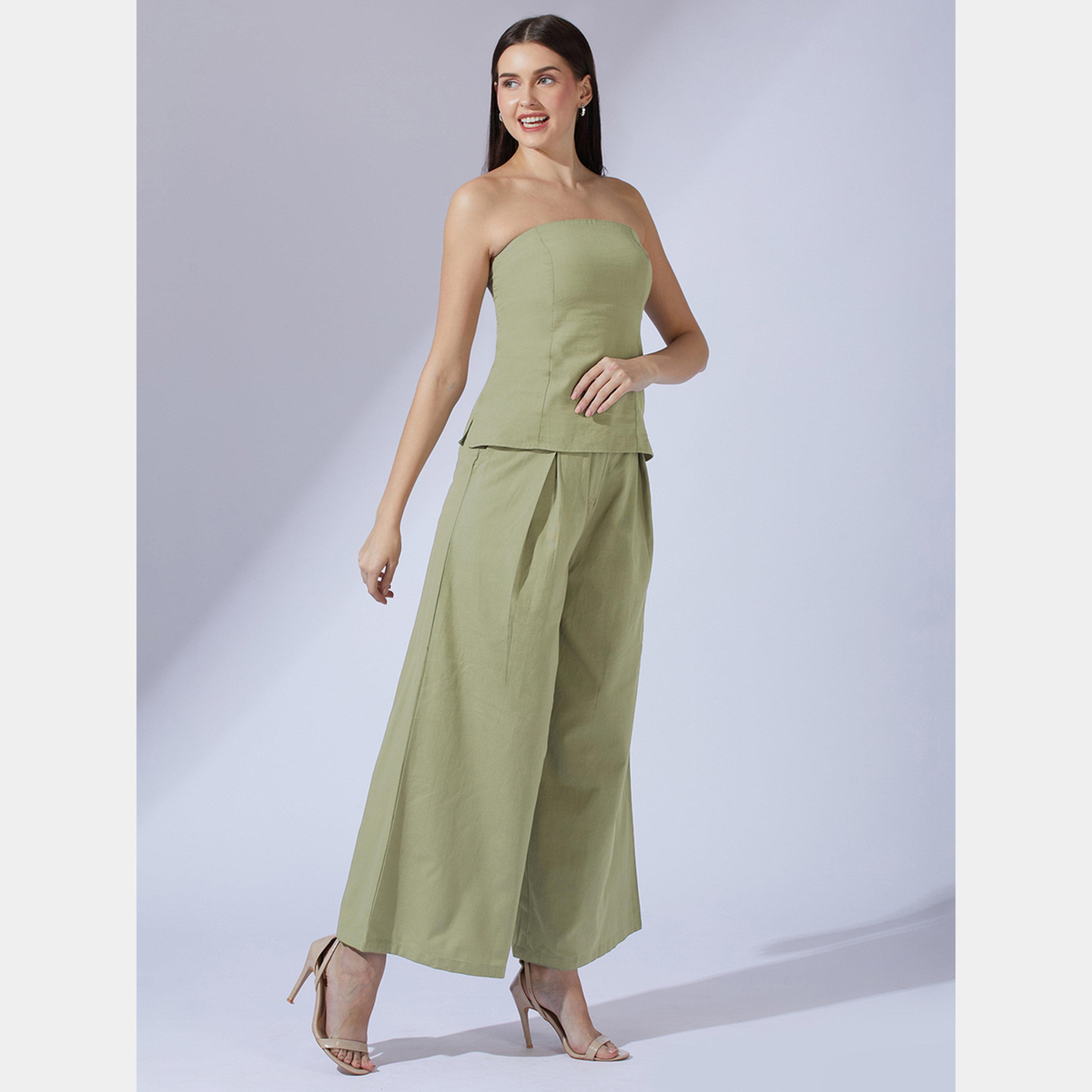 غلوبوص × ستايلي - بلوزة باندو زيتونية مع بنطال واسع الساق-women-clothing-coordsets-image-6