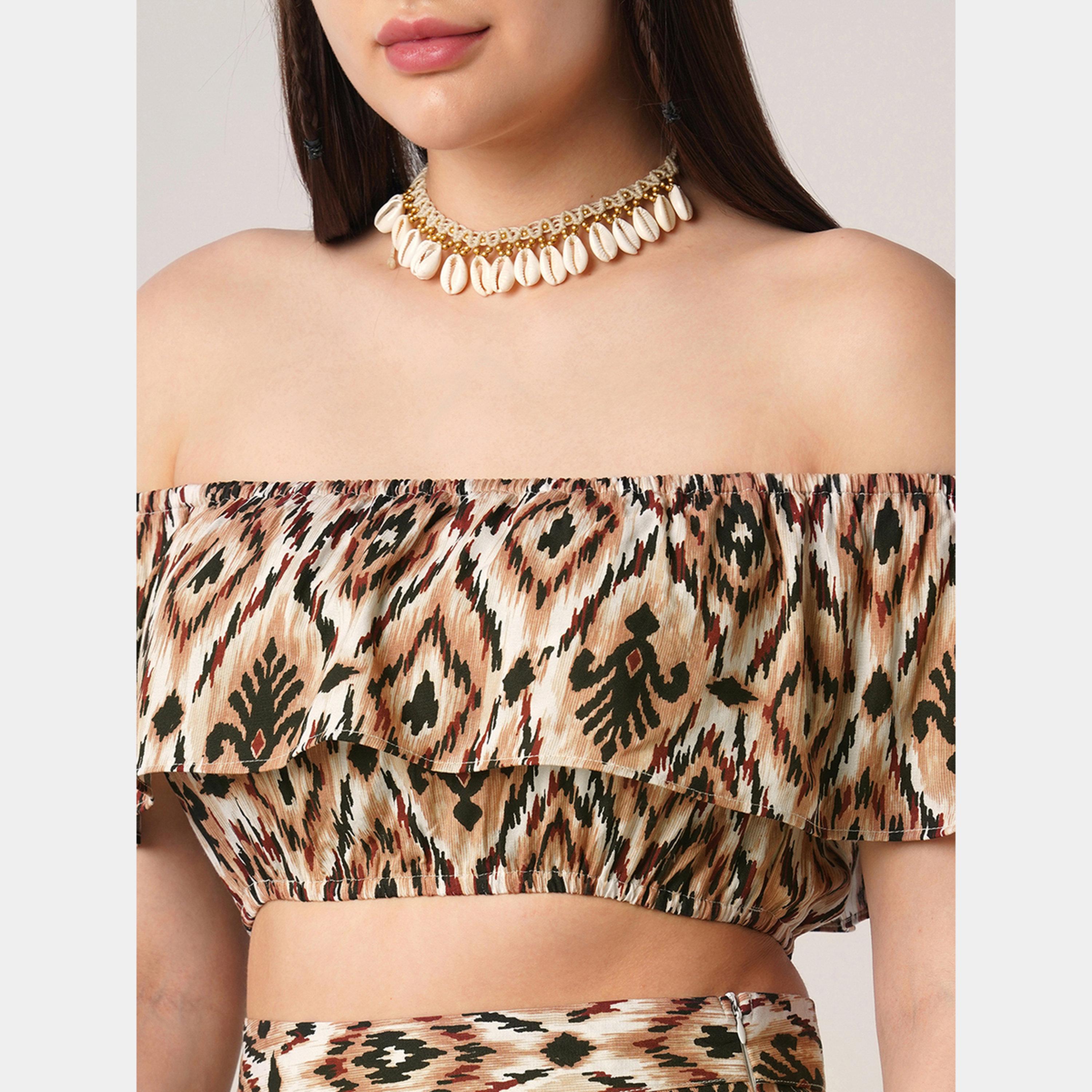 Globus X Styli Brown Ikat Crop Top and Maxi Skirt Co-Ords-women-clothing-coordsets-image-4