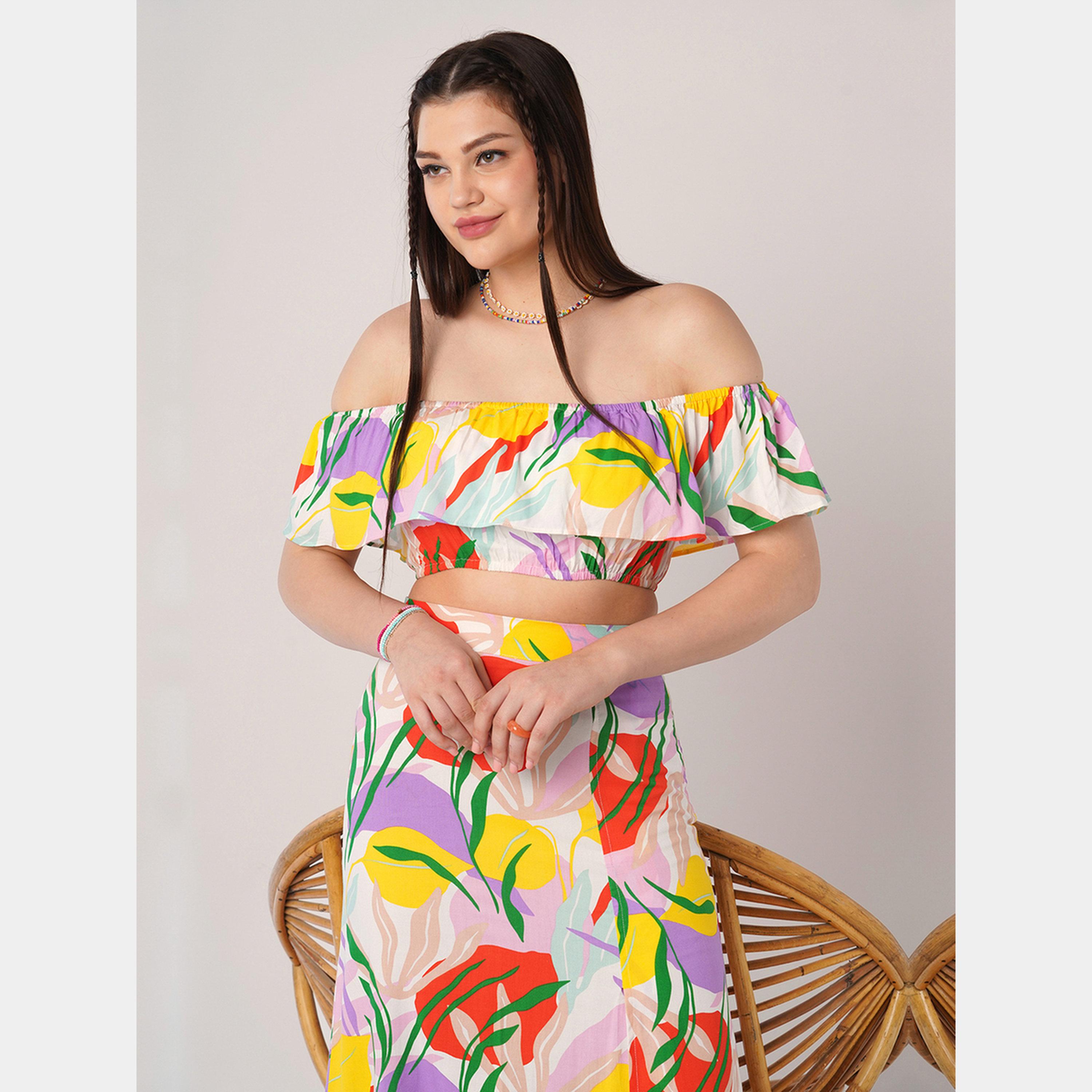 غلوبوص × ستايلي - بلوزة قصيرة بطبعة زهور مع تنورة ماكسي-women-clothing-coordsets-image-2