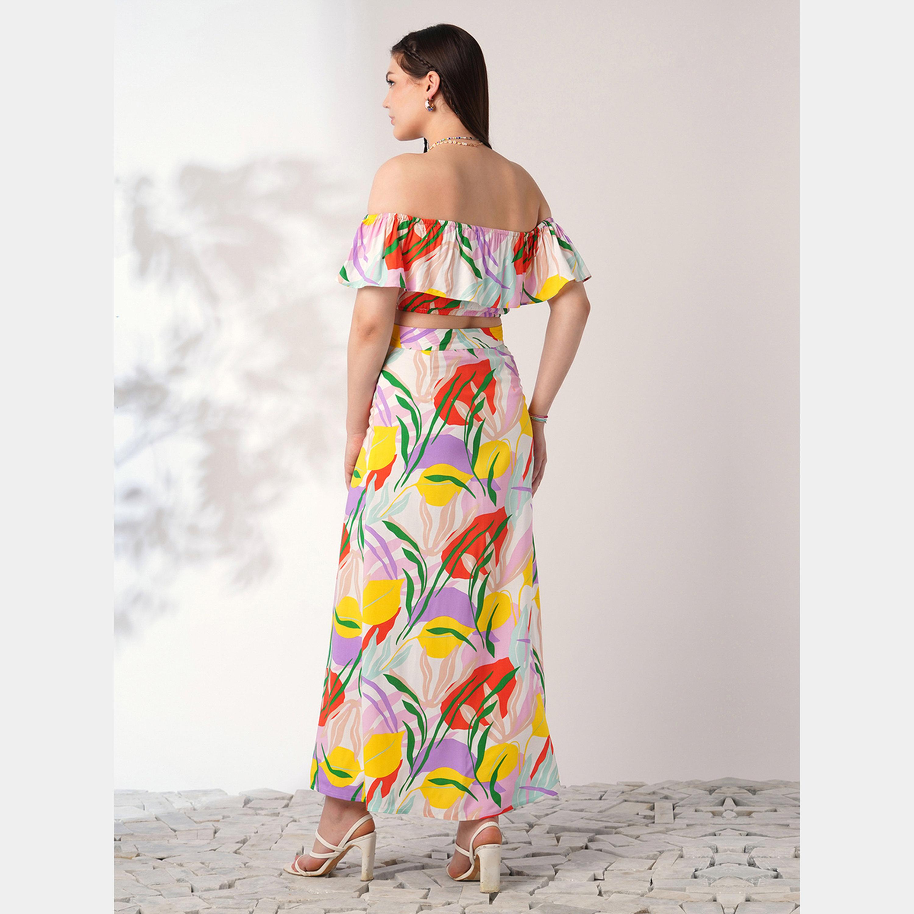 غلوبوص × ستايلي - بلوزة قصيرة بطبعة زهور مع تنورة ماكسي-women-clothing-coordsets-image-3