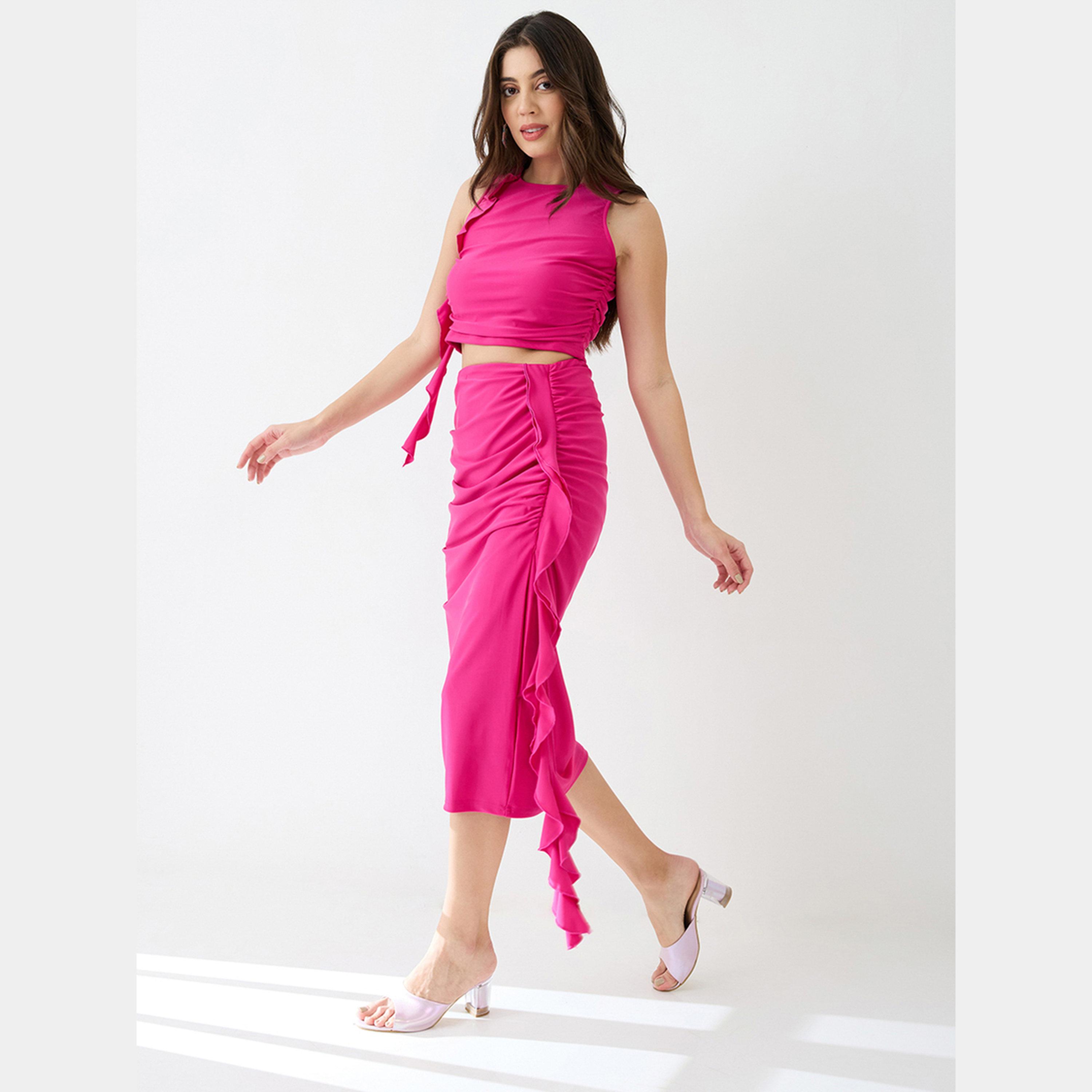 غلوبوص × ستايلي - بلوزة وتنورة قصيرة مكشكشة باللون الوردي-women-clothing-coordsets-image-6