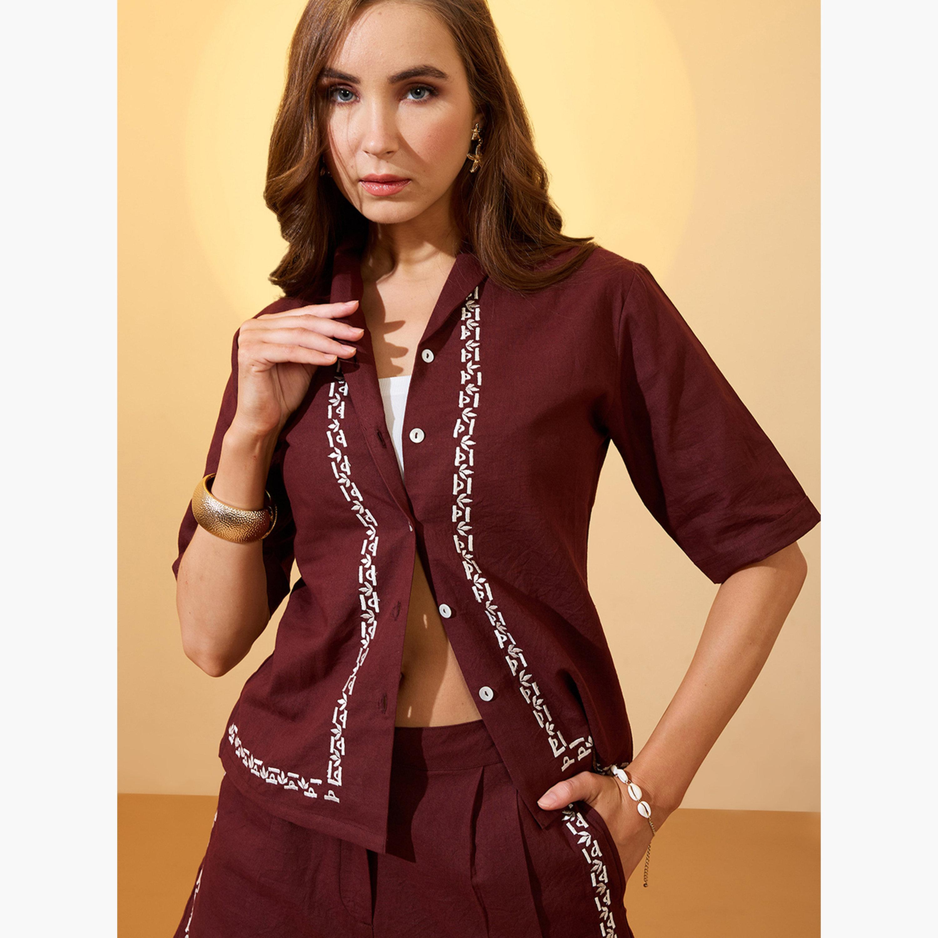 غلوبوص × ستايلي - قميص مطرز وشورت قصير من مجموعة ريزورت-women-clothing-coordsets-image-2