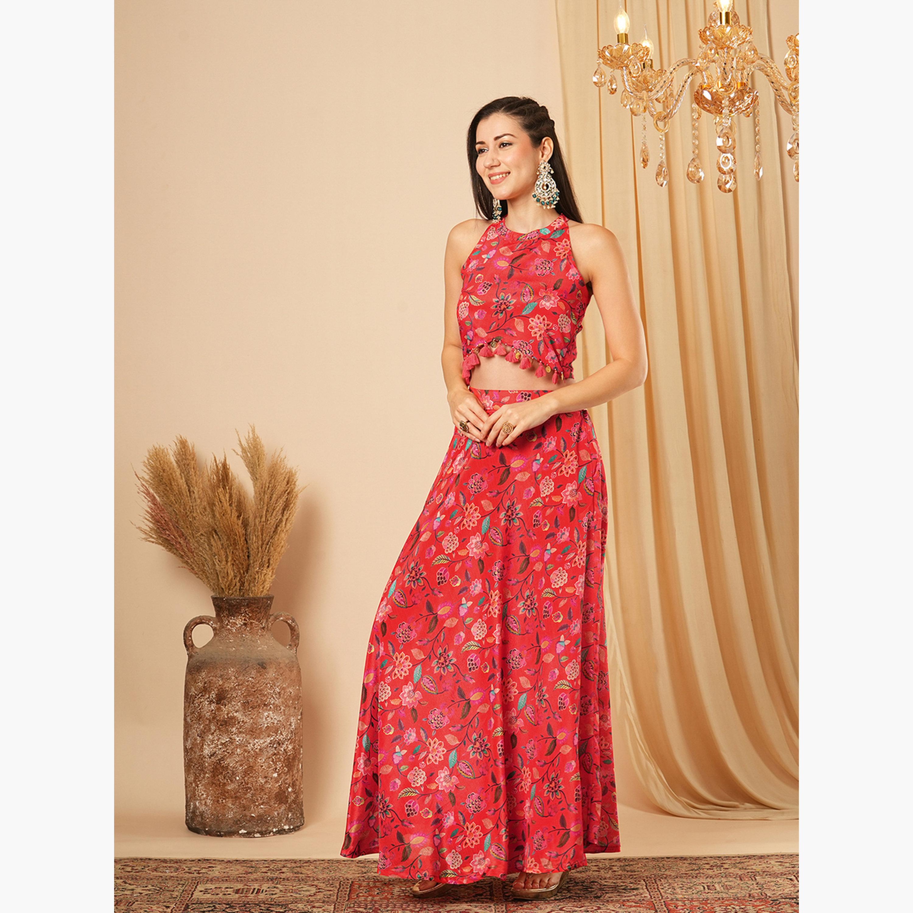 غلوبوص × ستايلي - بلوزة قصيرة رقبة تعليق مع تنورة ماكسي-women-clothing-coordsets-image-2