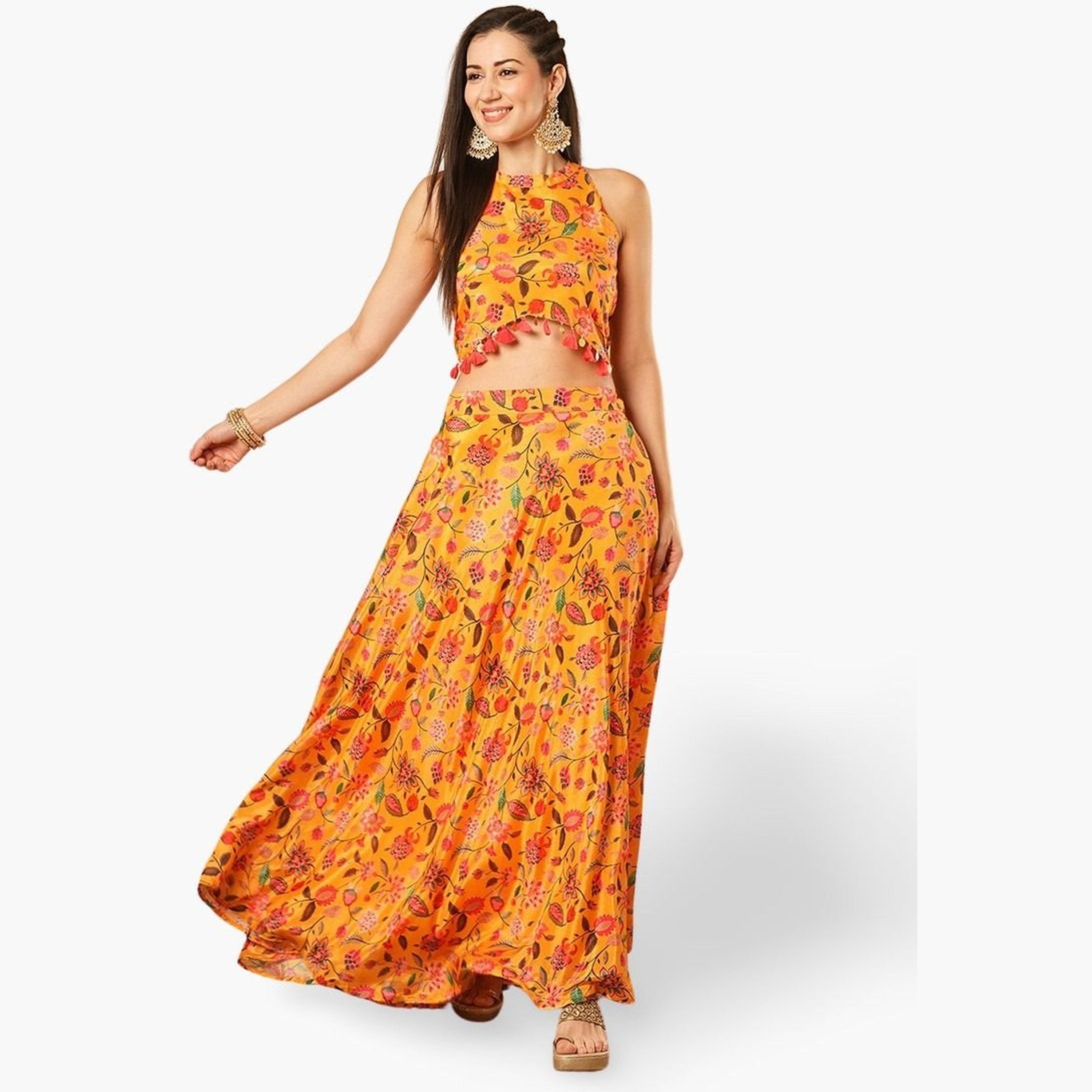 غلوبوص × ستايلي - بلوزة قصيرة رقبة تعليق مع تنورة ماكسي-women-clothing-coordsets-image-1