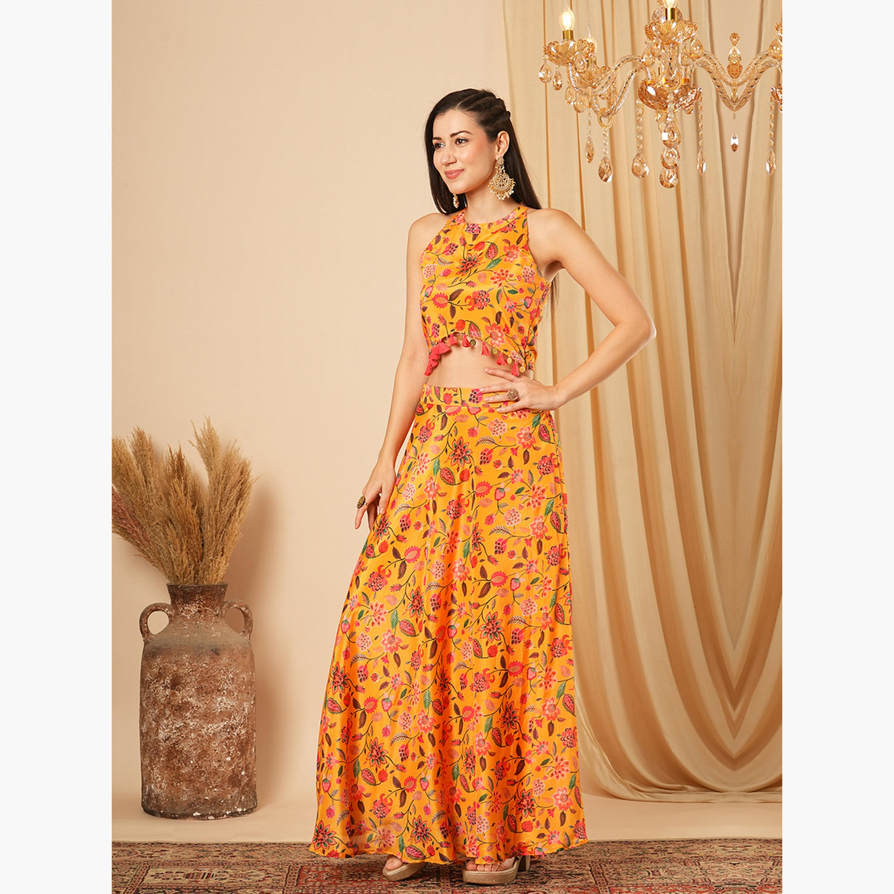 غلوبوص × ستايلي - بلوزة قصيرة رقبة تعليق مع تنورة ماكسي-women-clothing-coordsets-image-2