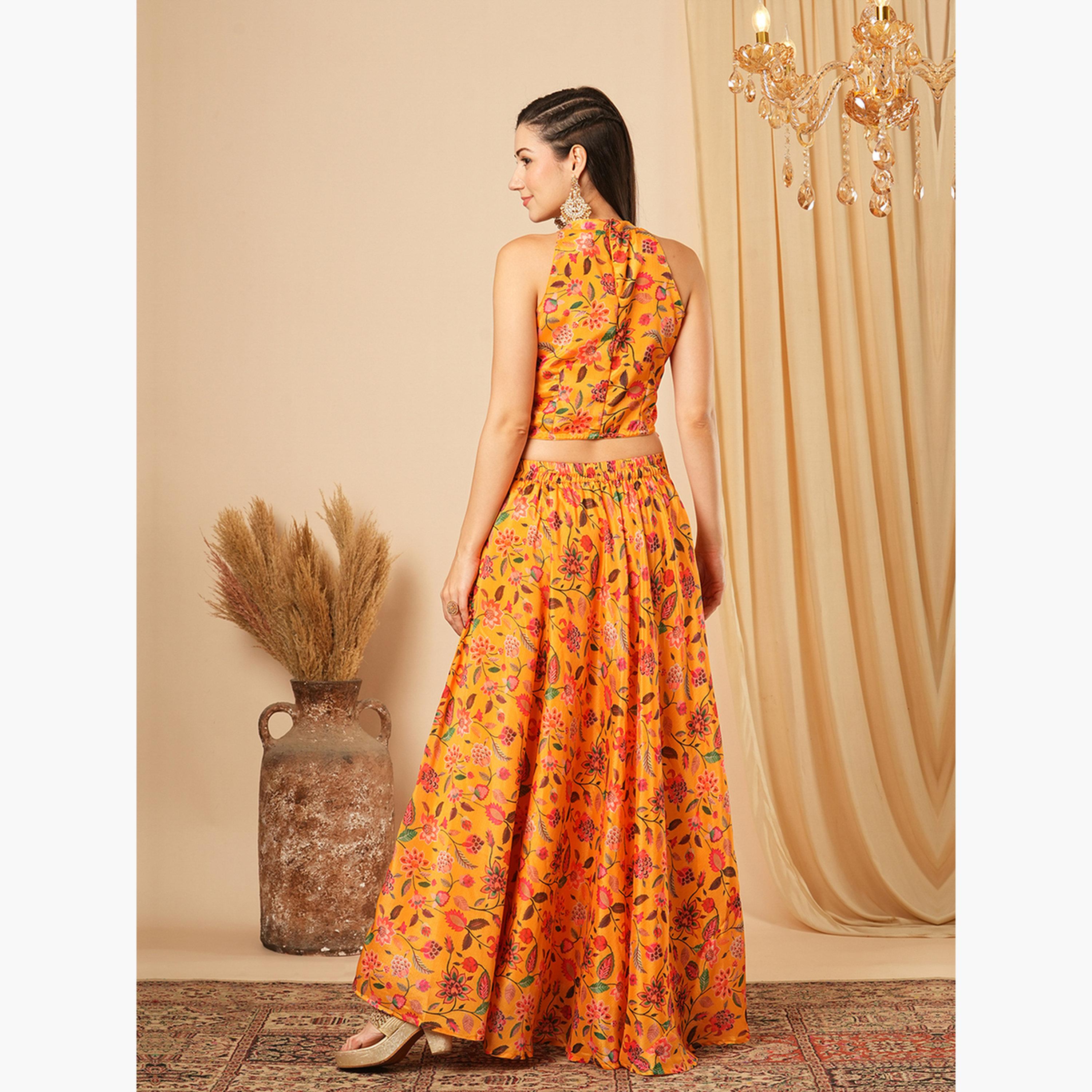 غلوبوص × ستايلي - بلوزة قصيرة رقبة تعليق مع تنورة ماكسي-women-clothing-coordsets-image-3