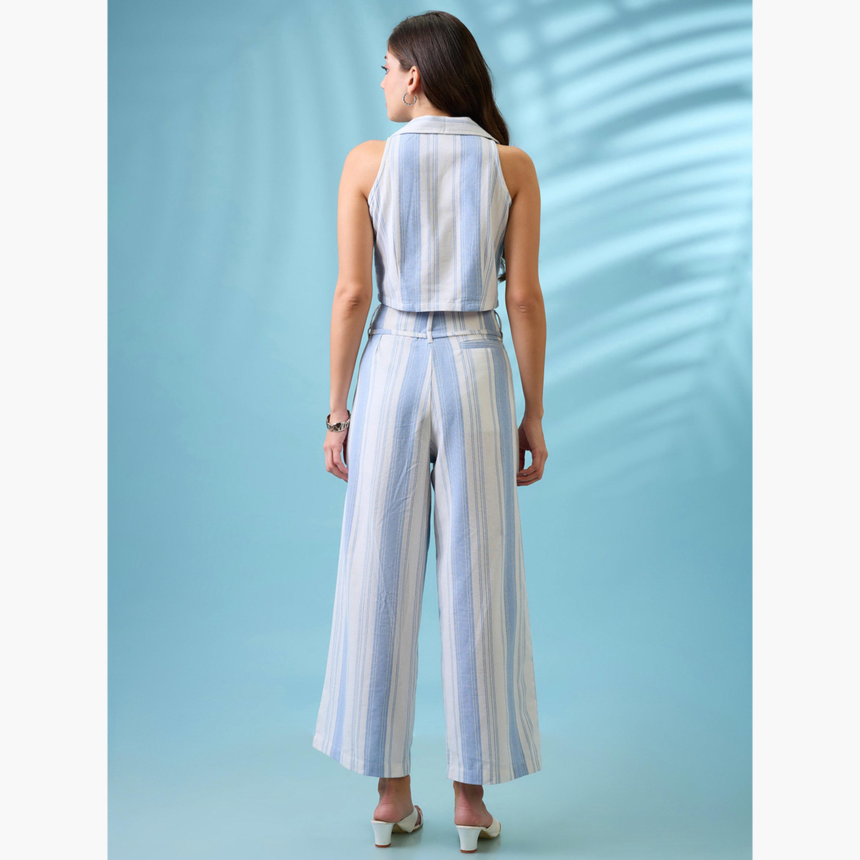 غلوبوص × ستايلي - قميص مخطط قصير وبنطال واسع الساق-women-clothing-coordsets-image-3