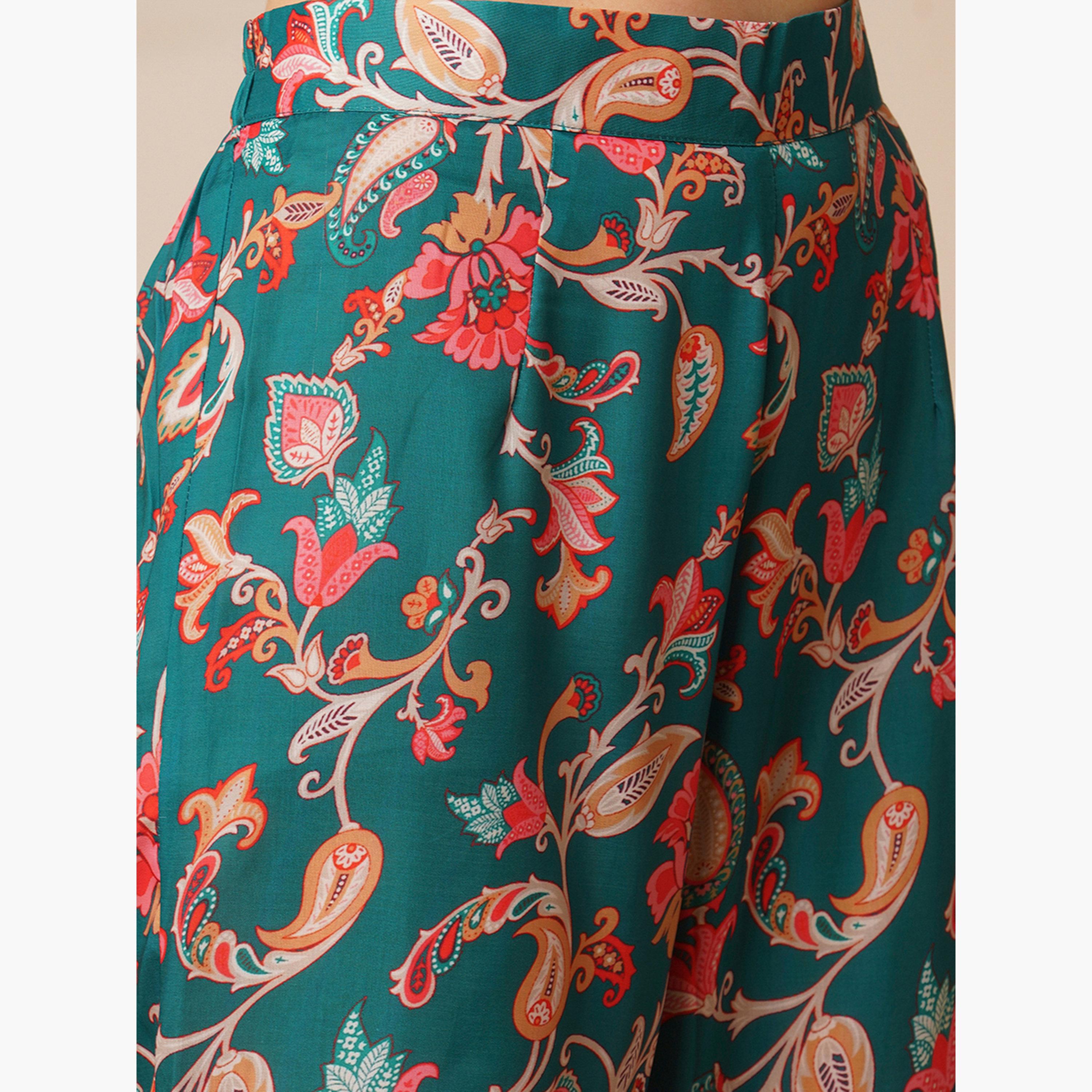 Globus X Styli Floral Embroidered Jaal Print Peplum Tunic and Pants Fusion Co-Ords-women-clothing-coordsets-image-5