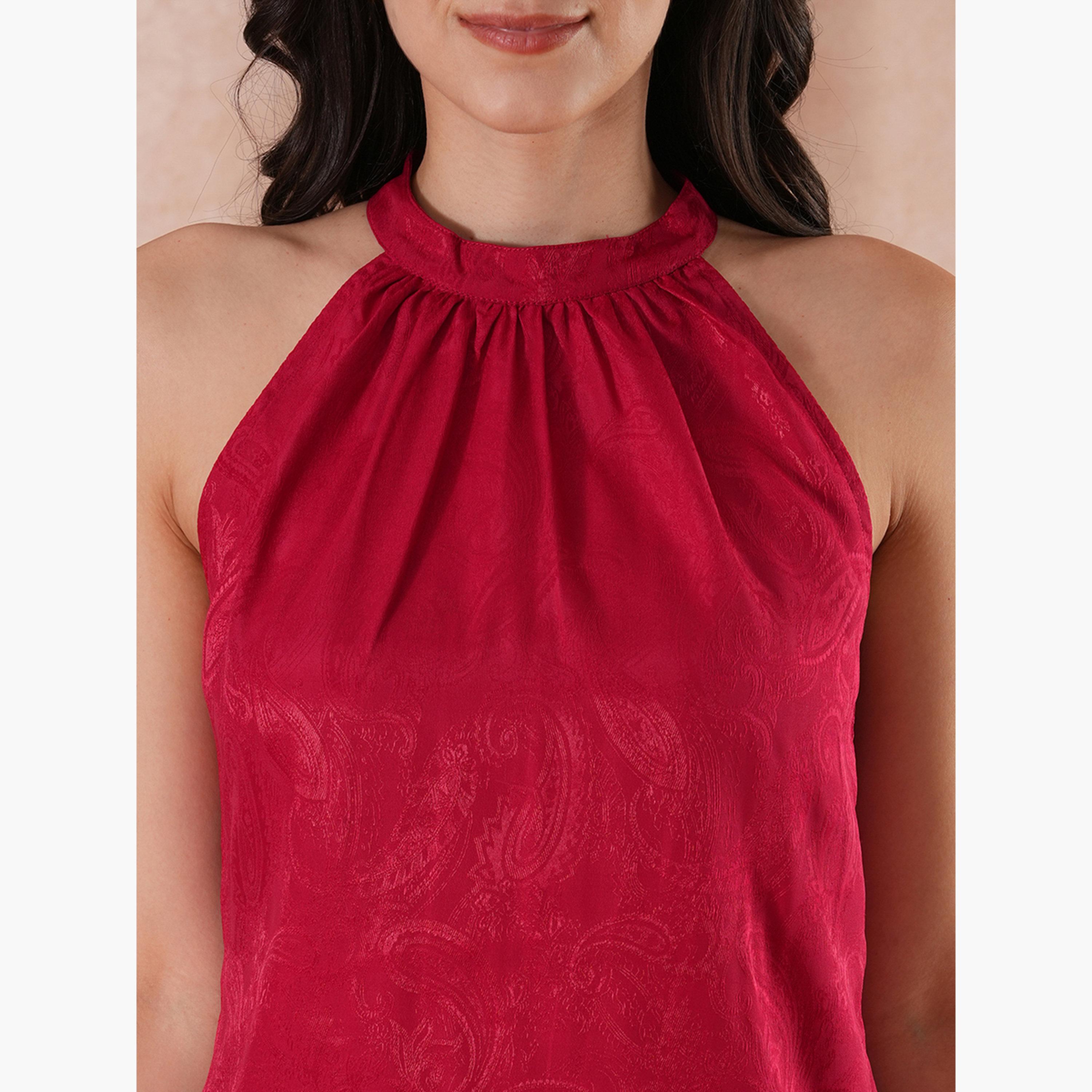 غلوبوص × ستايلي - طقم بلوزة وبنطال بطبعة بيزلي مع رقبة تعليق-women-clothing-coordsets-image-6