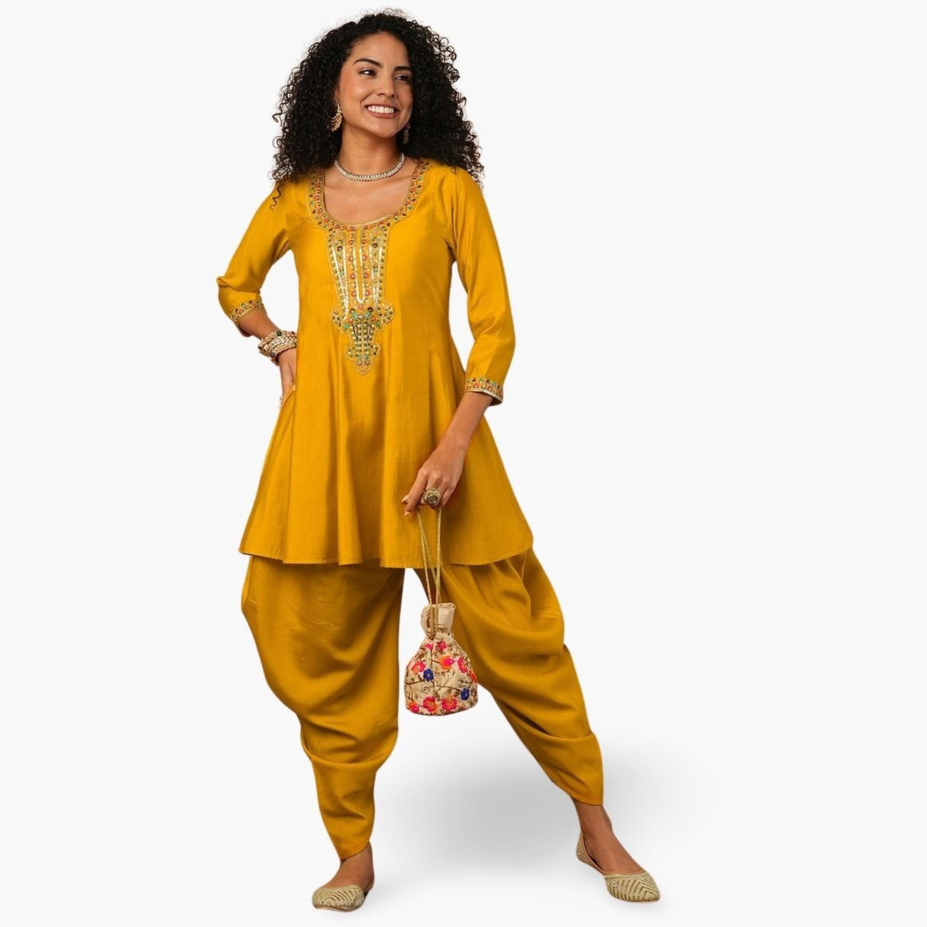 Globus X Styli Sequined Embroidered Yoke Peplum Top and Dhoti Pants Fusion Co-Ords-women-clothing-coordsets-image-1