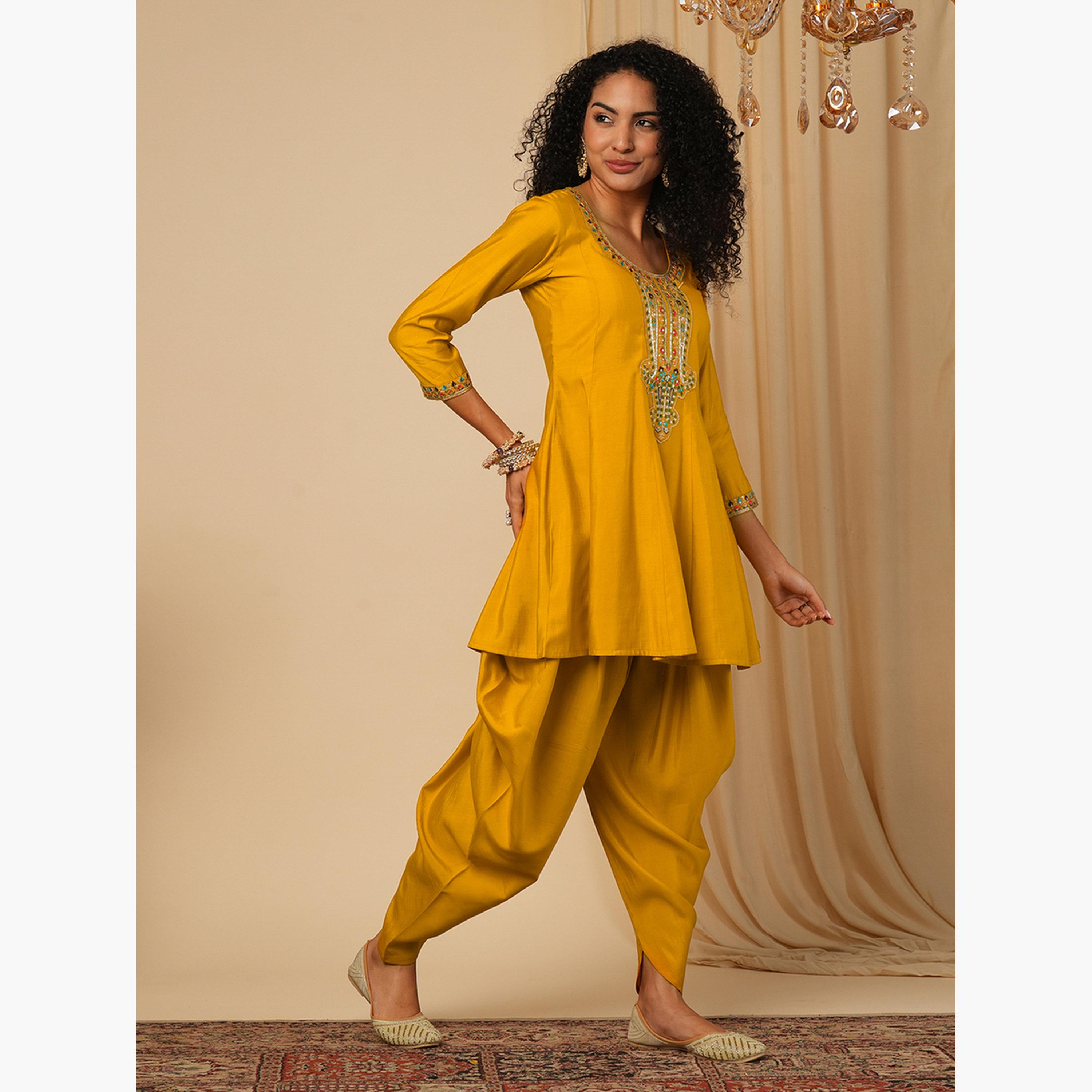 Globus X Styli Sequined Embroidered Yoke Peplum Top and Dhoti Pants Fusion Co-Ords-women-clothing-coordsets-image-2