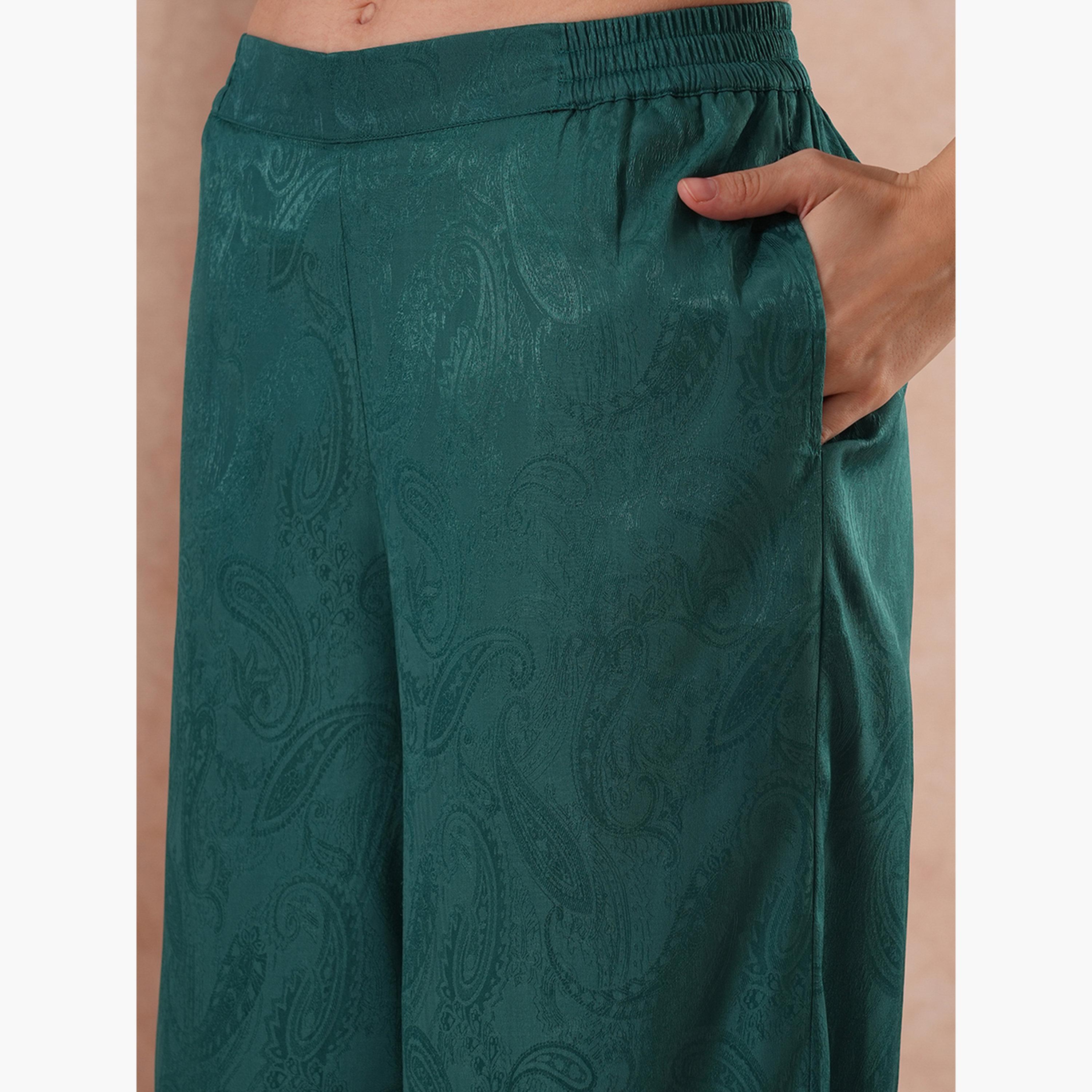 غلوبوص × ستايلي - طقم بلوزة وبنطال بطبعة بيزلي مع رقبة تعليق-women-clothing-coordsets-image-5
