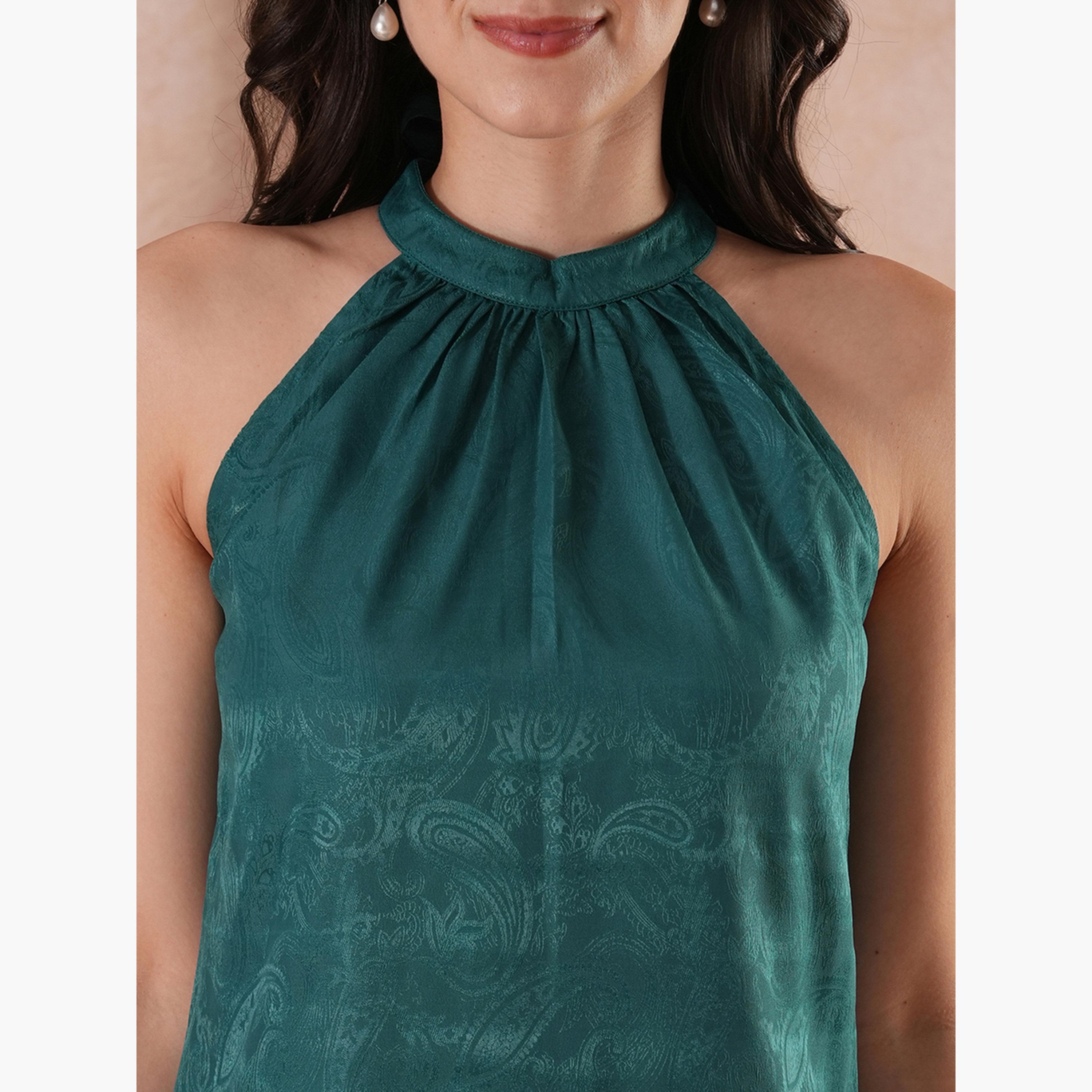 غلوبوص × ستايلي - طقم بلوزة وبنطال بطبعة بيزلي مع رقبة تعليق-women-clothing-coordsets-image-6