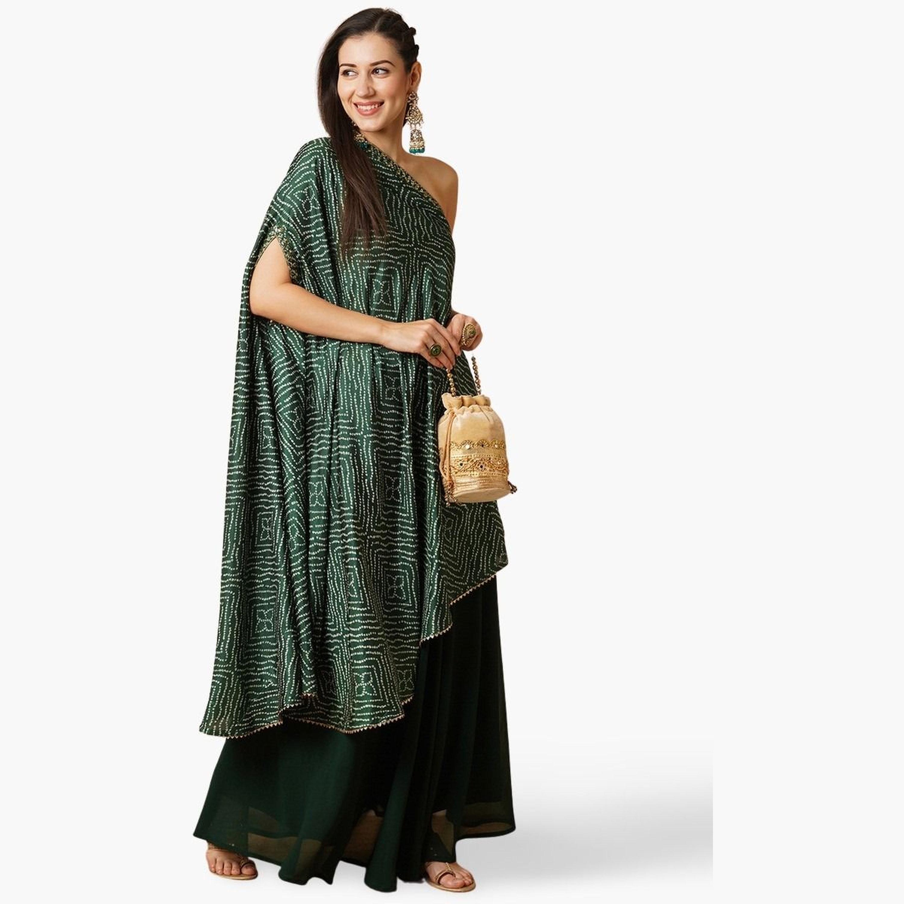 غلوبوص × ستايلي - تونيك بطبعة بانداني بكتف واحد وتنورة جورجيت منسقة-women-clothing-coordsets-image-1