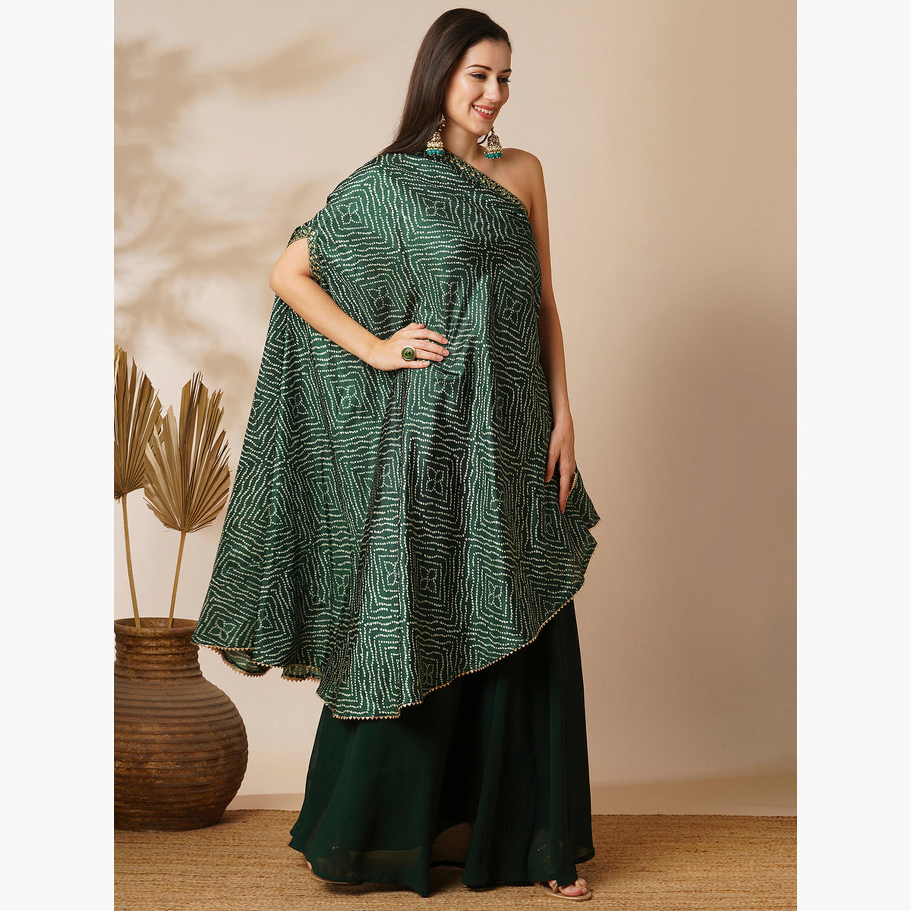 Globus X Styli Bandhani Print One Shoulder Tunic and Georgette Skirt Fusion Co-Ords-women-clothing-coordsets-image-2