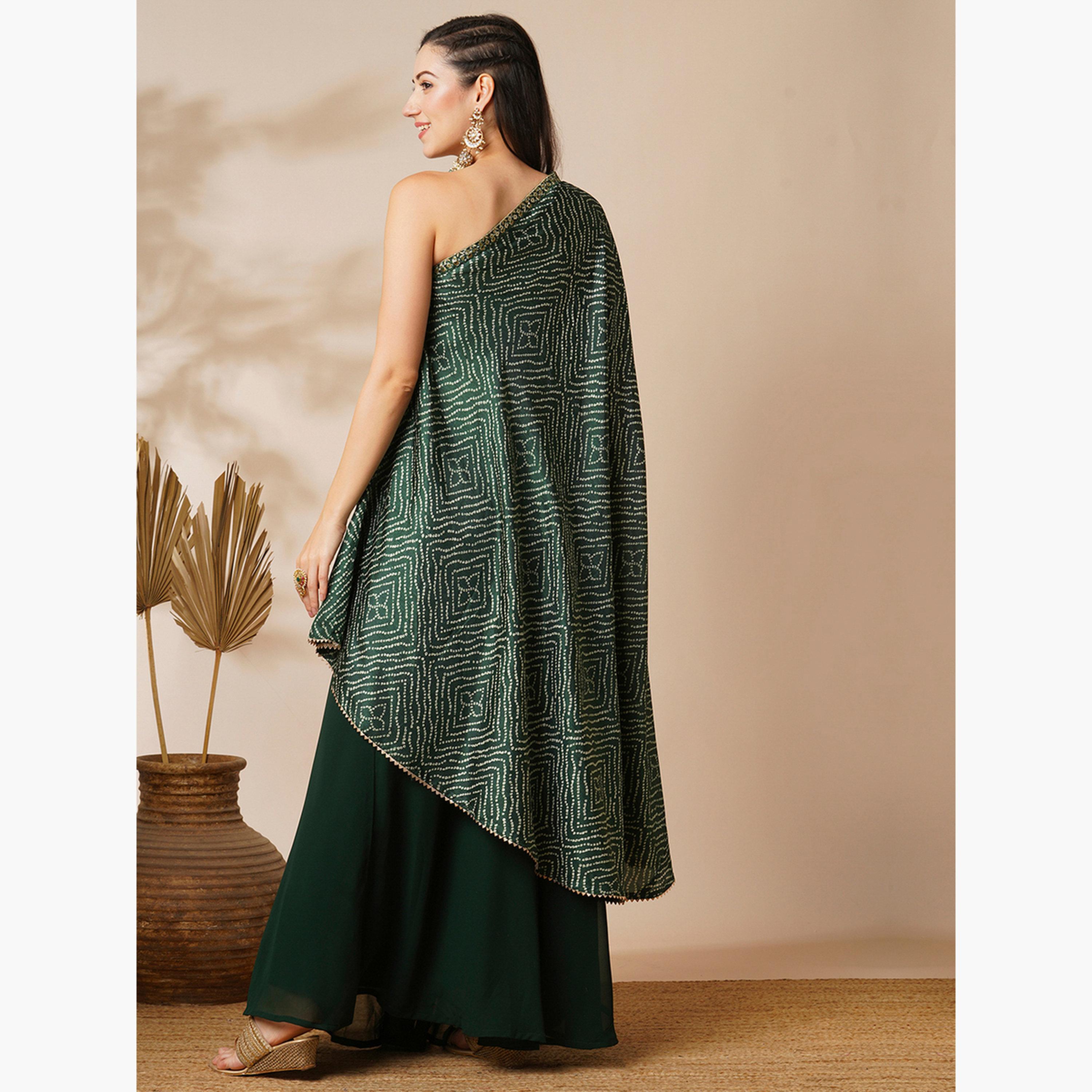 Globus X Styli Bandhani Print One Shoulder Tunic and Georgette Skirt Fusion Co-Ords-women-clothing-coordsets-image-3