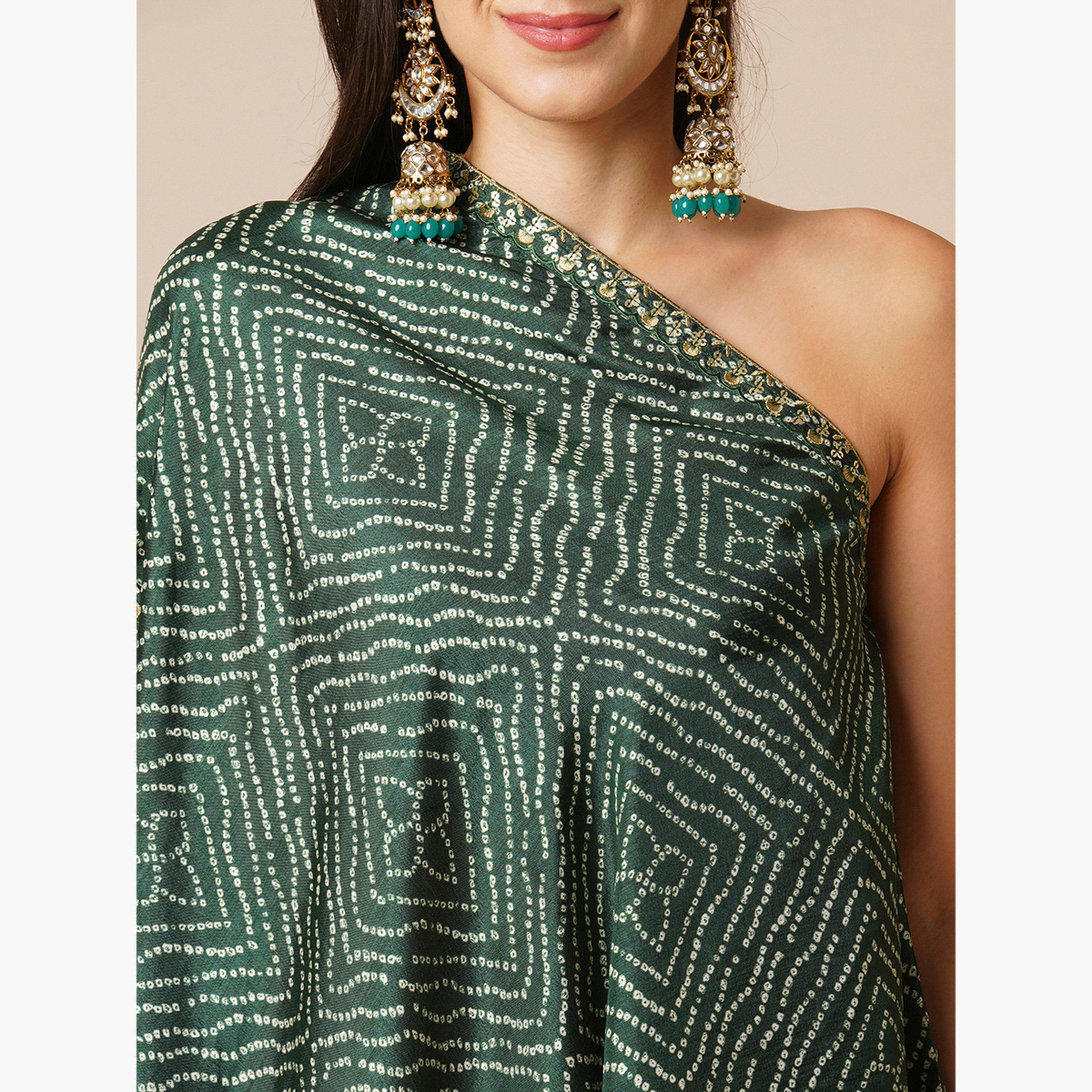 Globus X Styli Bandhani Print One Shoulder Tunic and Georgette Skirt Fusion Co-Ords-women-clothing-coordsets-image-6