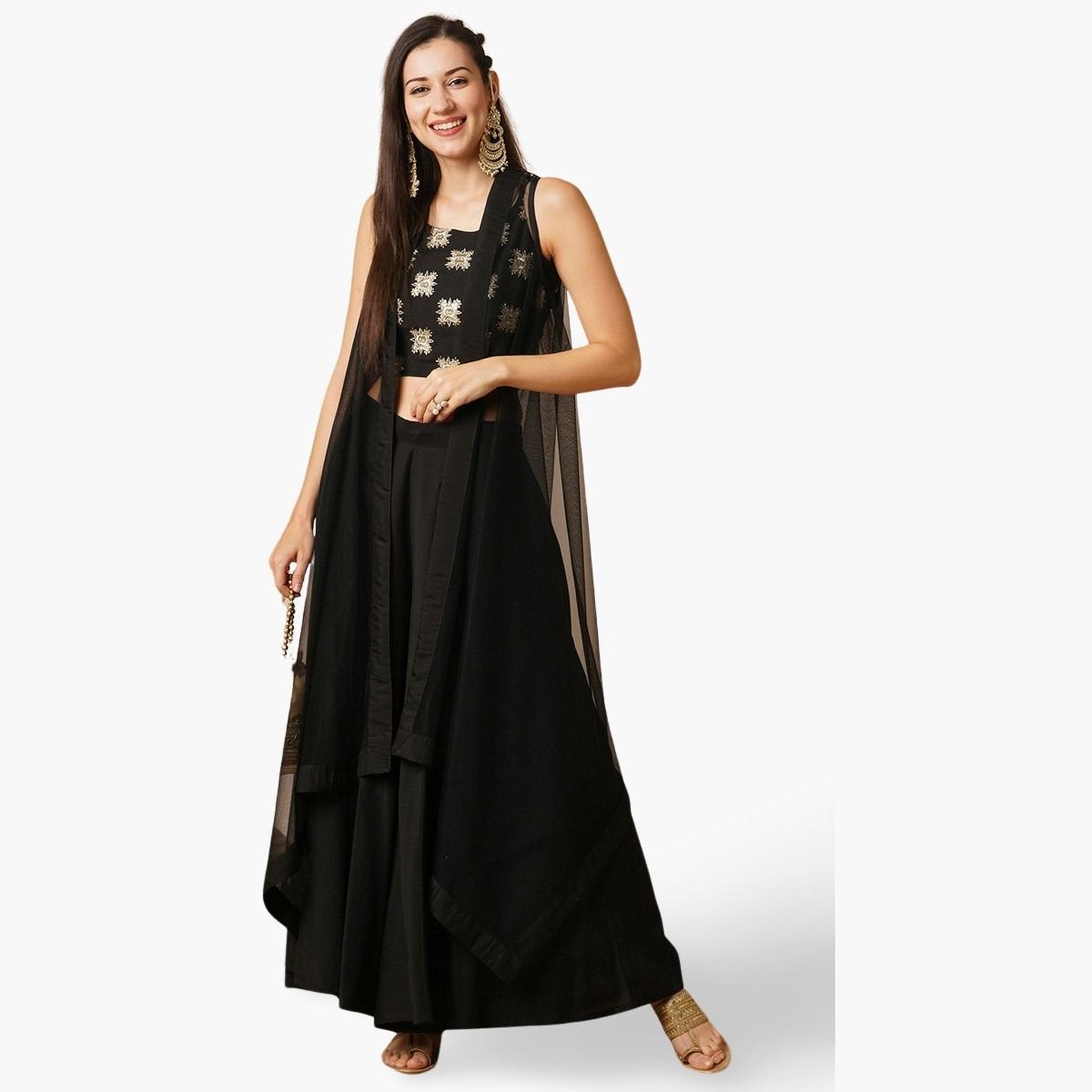 Globus X Styli Ethnic Motifs Sleeveless Crop Top and Flared Palazzo with Shrug Fusion Co-Ord Set-women-clothing-coordsets-image-1