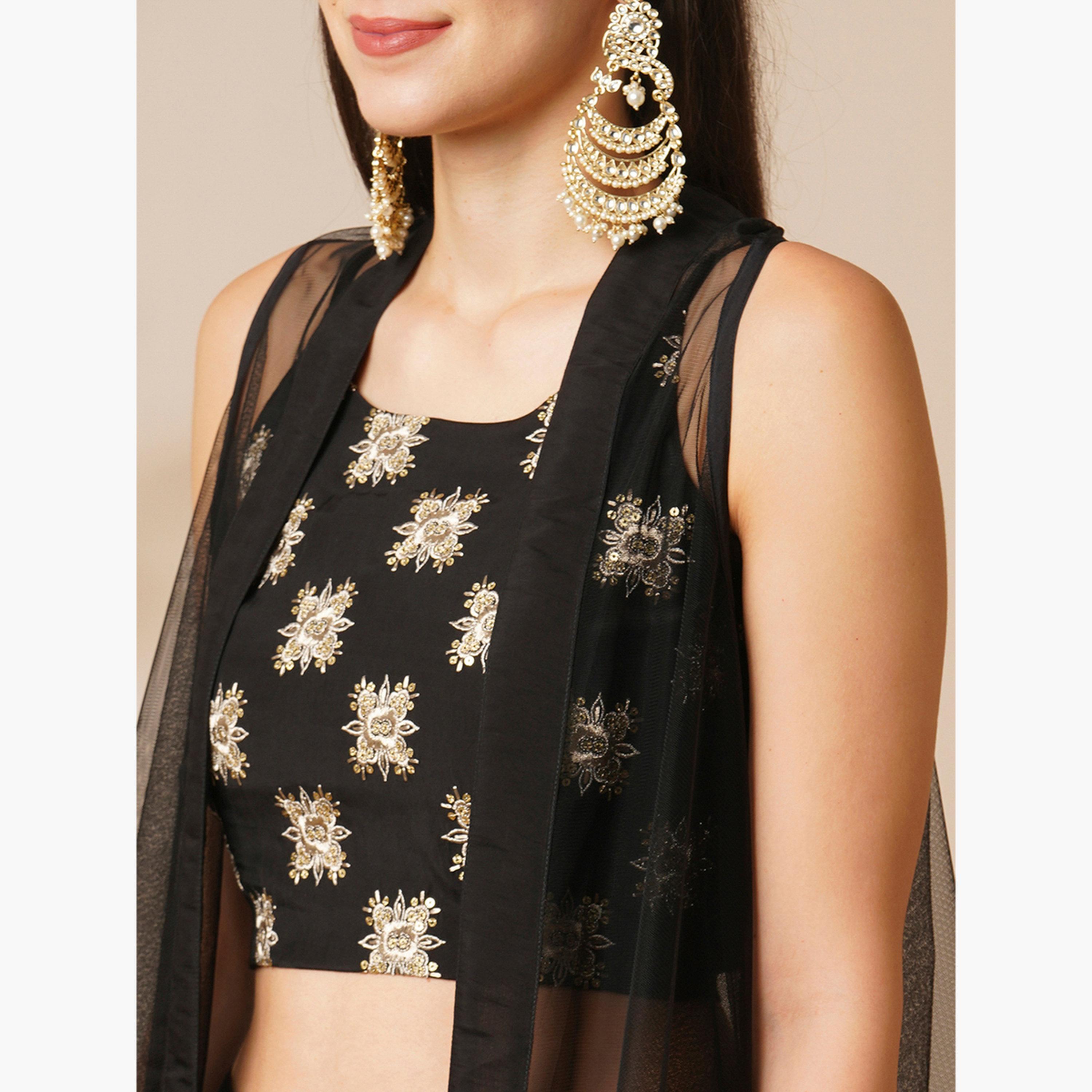Globus X Styli Ethnic Motifs Sleeveless Crop Top and Flared Palazzo with Shrug Fusion Co-Ord Set-women-clothing-coordsets-image-6