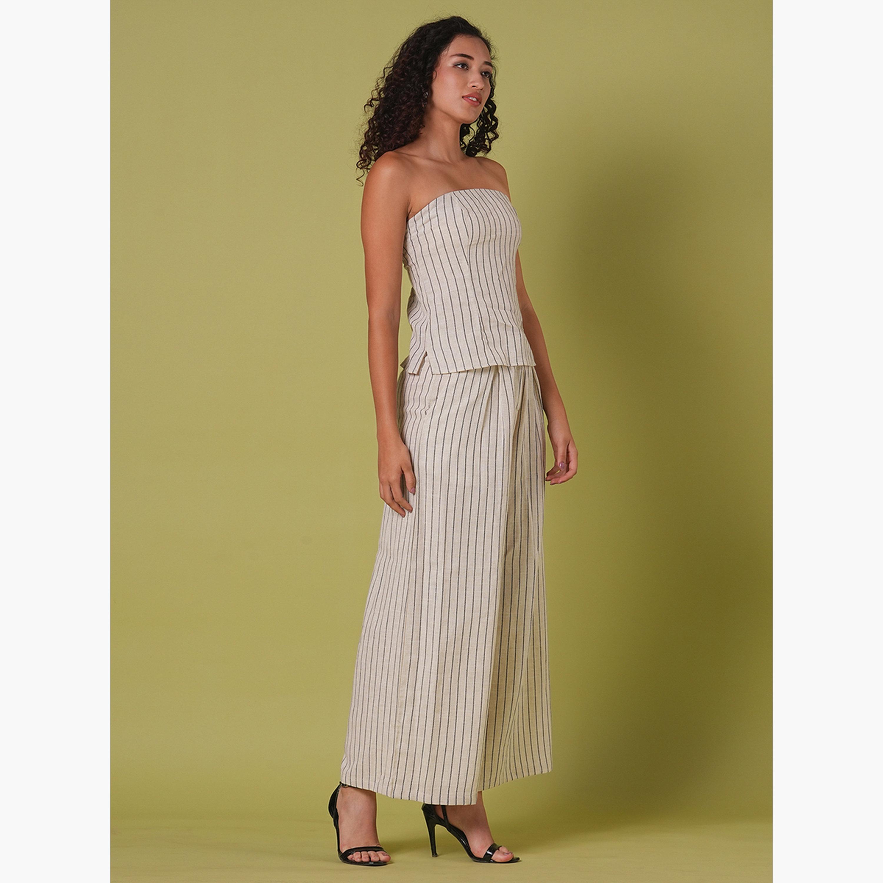 غلوبوص × ستايلي - بلوزة مخططة مع بنطال واسع الساق-women-clothing-coordsets-image-2