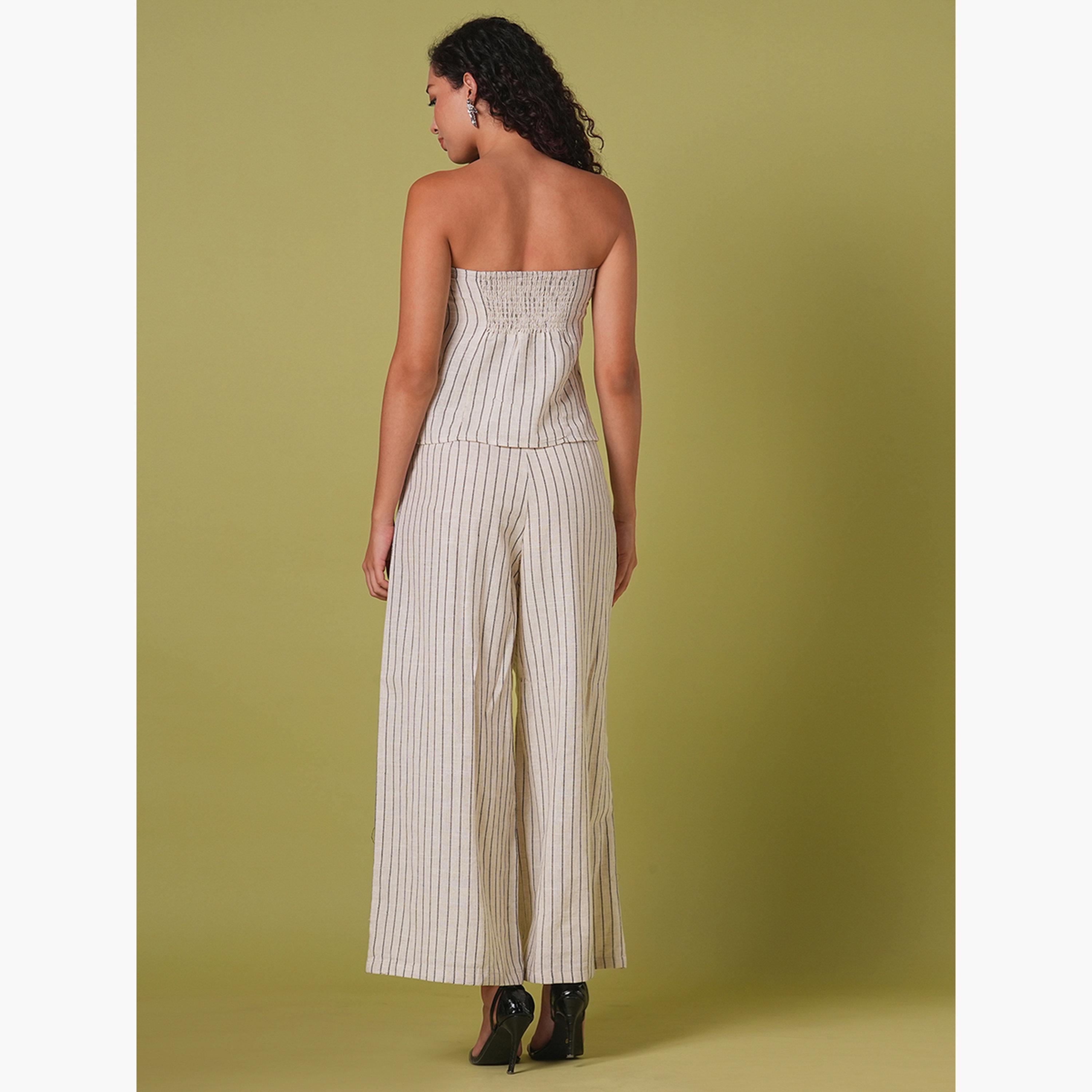 غلوبوص × ستايلي - بلوزة مخططة مع بنطال واسع الساق-women-clothing-coordsets-image-3