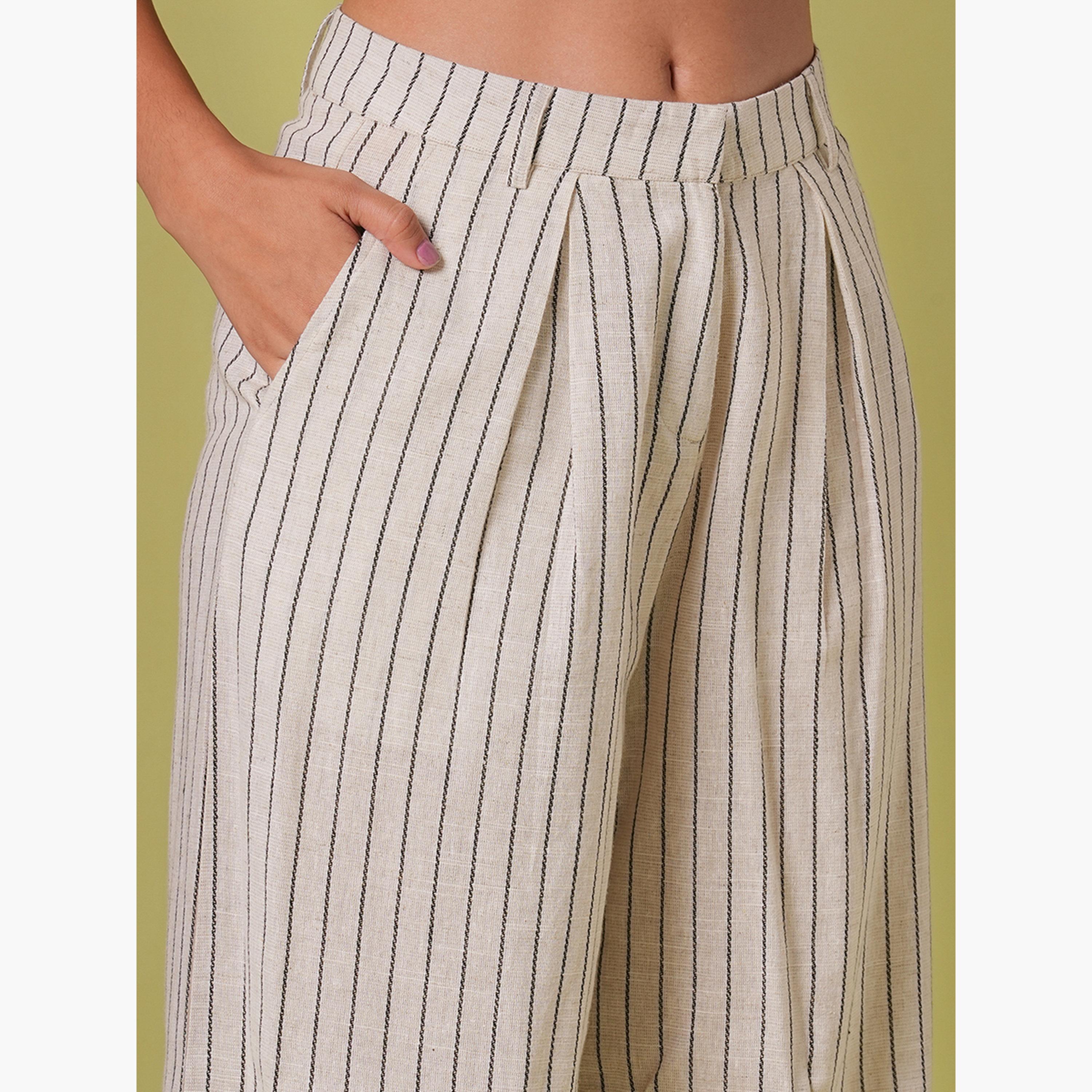 غلوبوص × ستايلي - بلوزة مخططة مع بنطال واسع الساق-women-clothing-coordsets-image-5