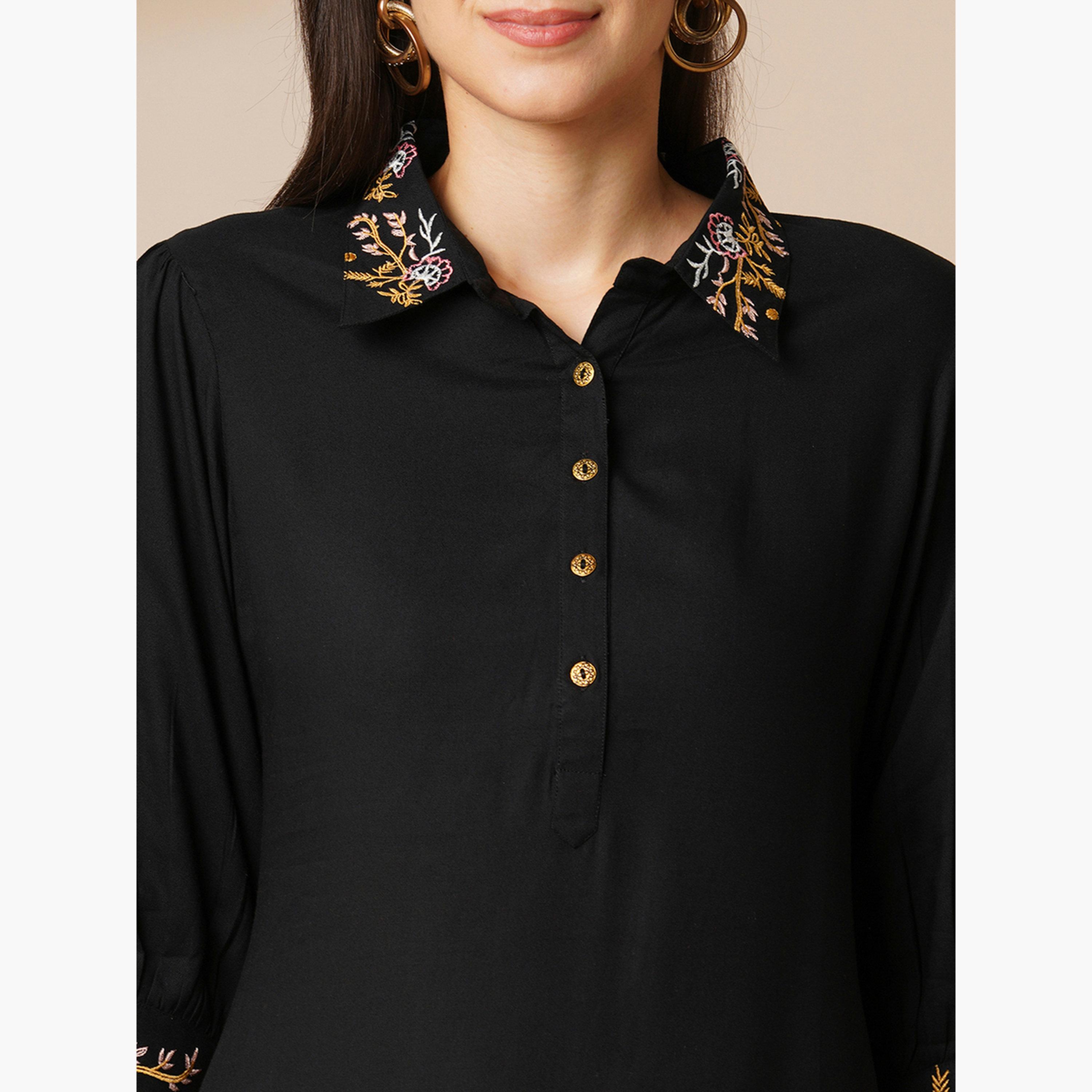 Globus X Styli Floral Embroidered Shirt Top and Pants Fusion Co-Ords-women-clothing-coordsets-image-6