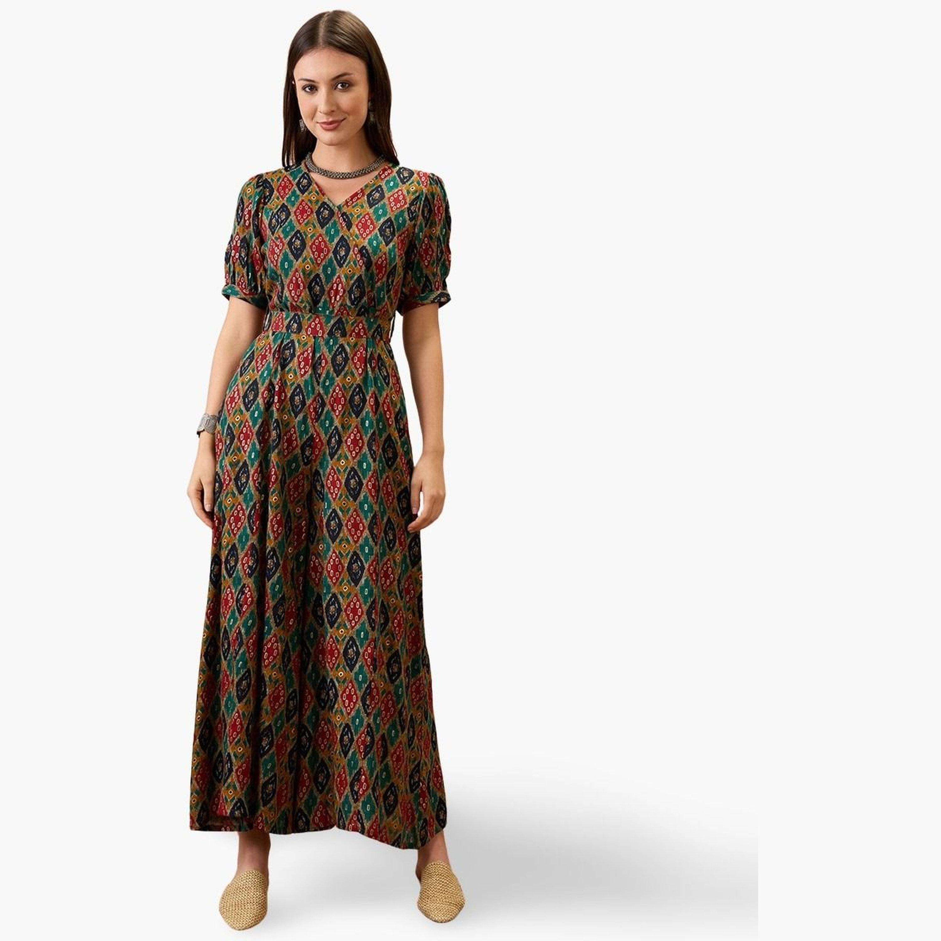 غلوبوص × ستايلي - جمبسوت واسع الساق بطبعة زخارف عرقية-women-clothing-jumpsuits-image-1