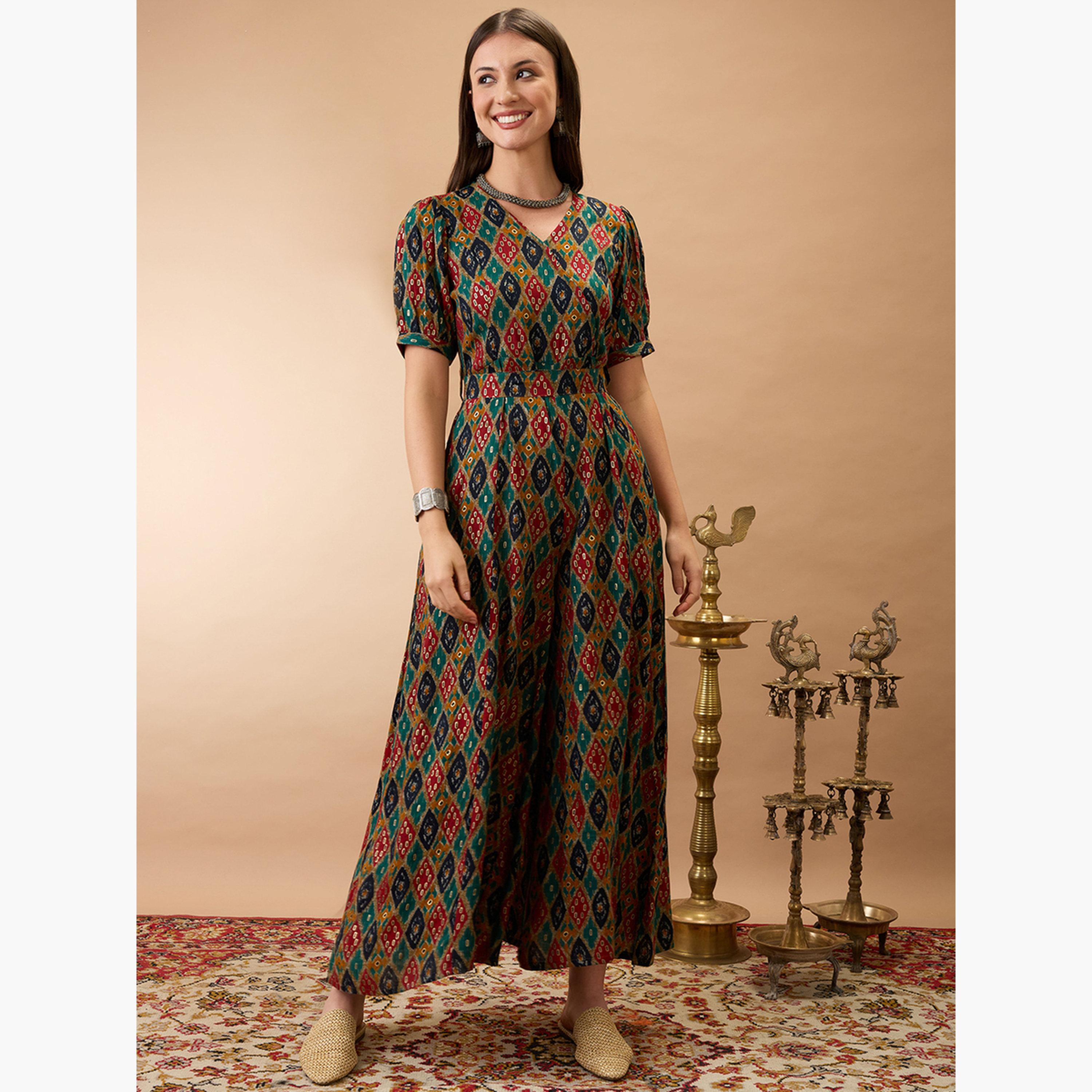 غلوبوص × ستايلي - جمبسوت واسع الساق بطبعة زخارف عرقية-women-clothing-jumpsuits-image-2
