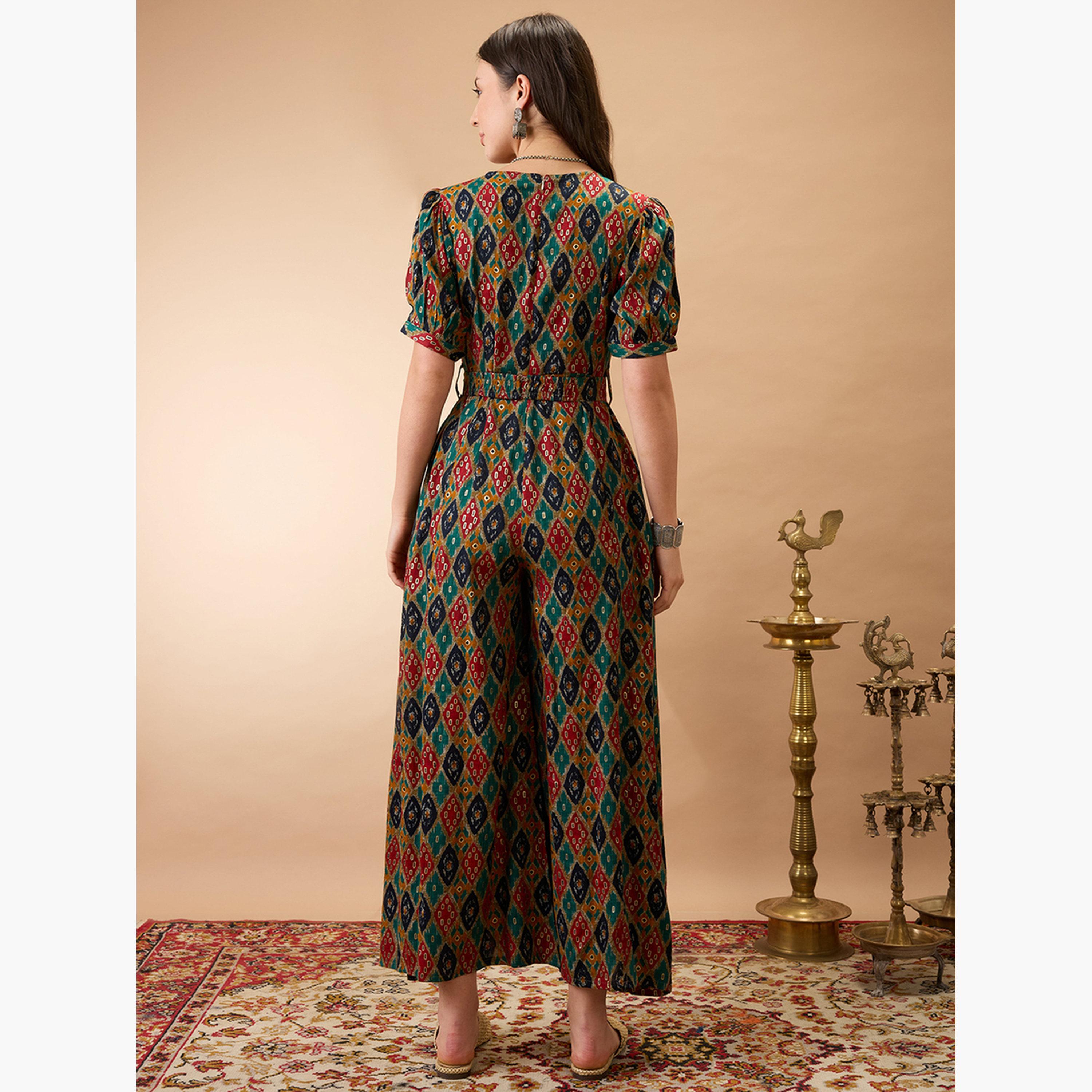 غلوبوص × ستايلي - جمبسوت واسع الساق بطبعة زخارف عرقية-women-clothing-jumpsuits-image-3