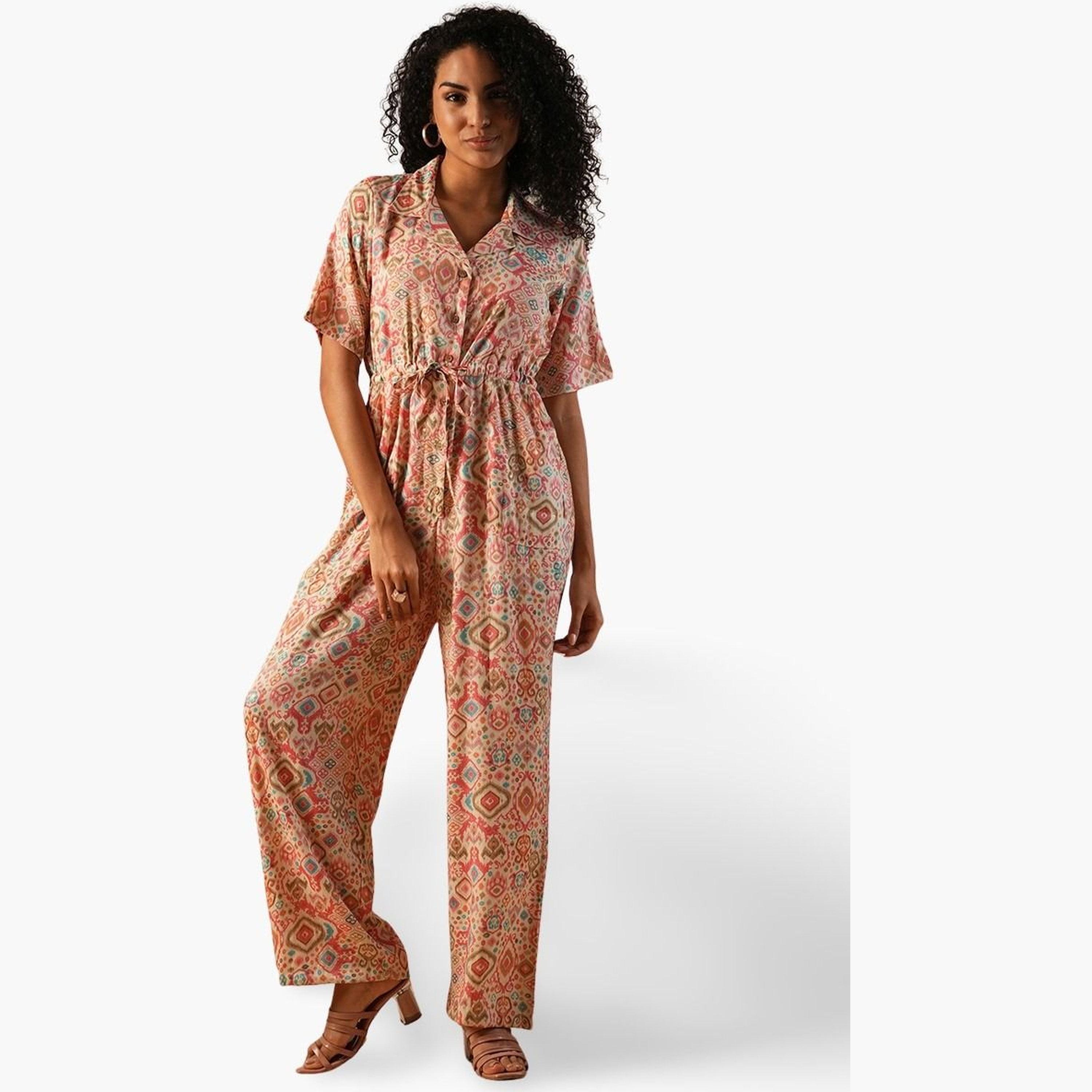 Globus X Styli Geometric Print Waist Tie-Ups Fusion Jumpsuit-women-clothing-jumpsuits-image-1