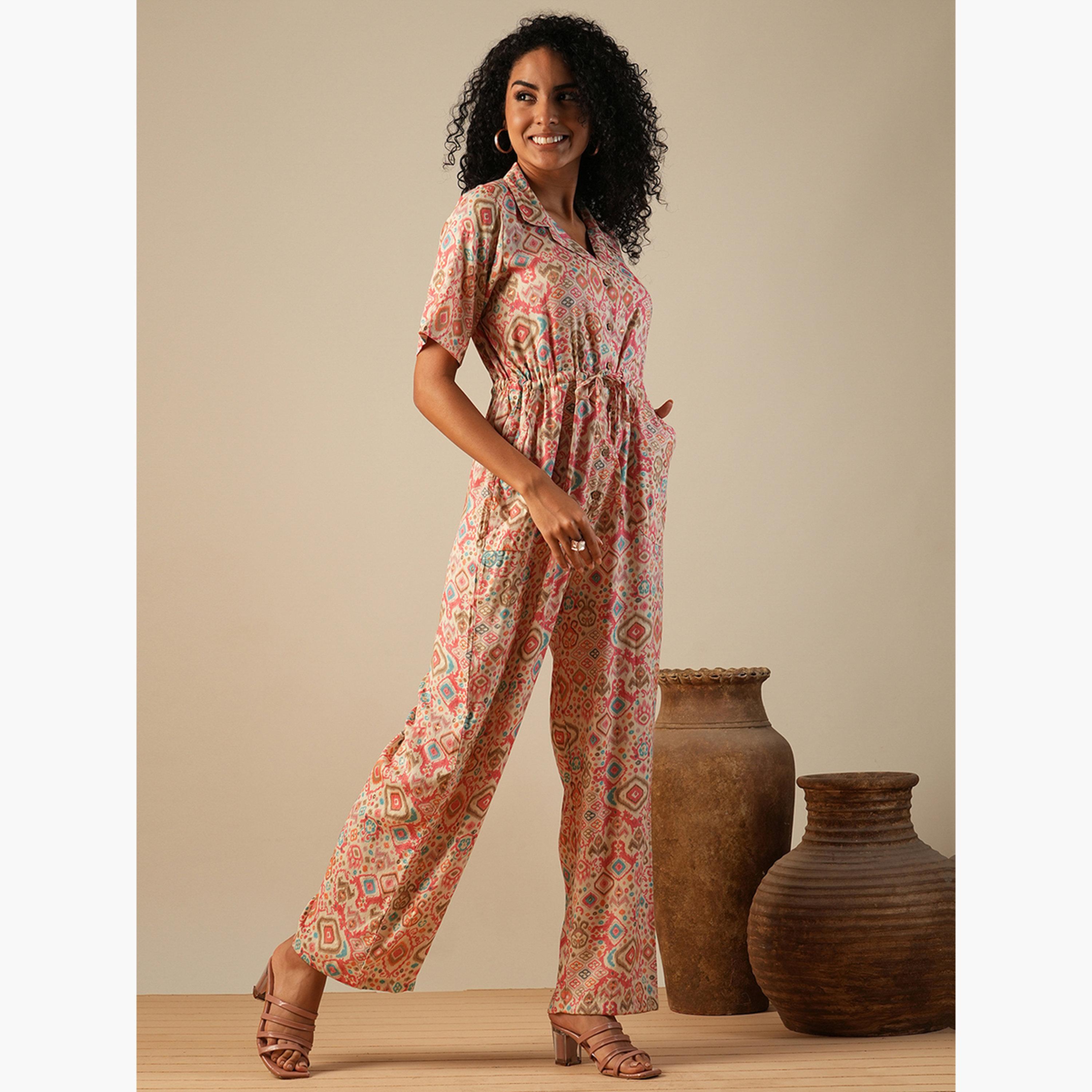 Globus X Styli Geometric Print Waist Tie-Ups Fusion Jumpsuit-women-clothing-jumpsuits-image-2