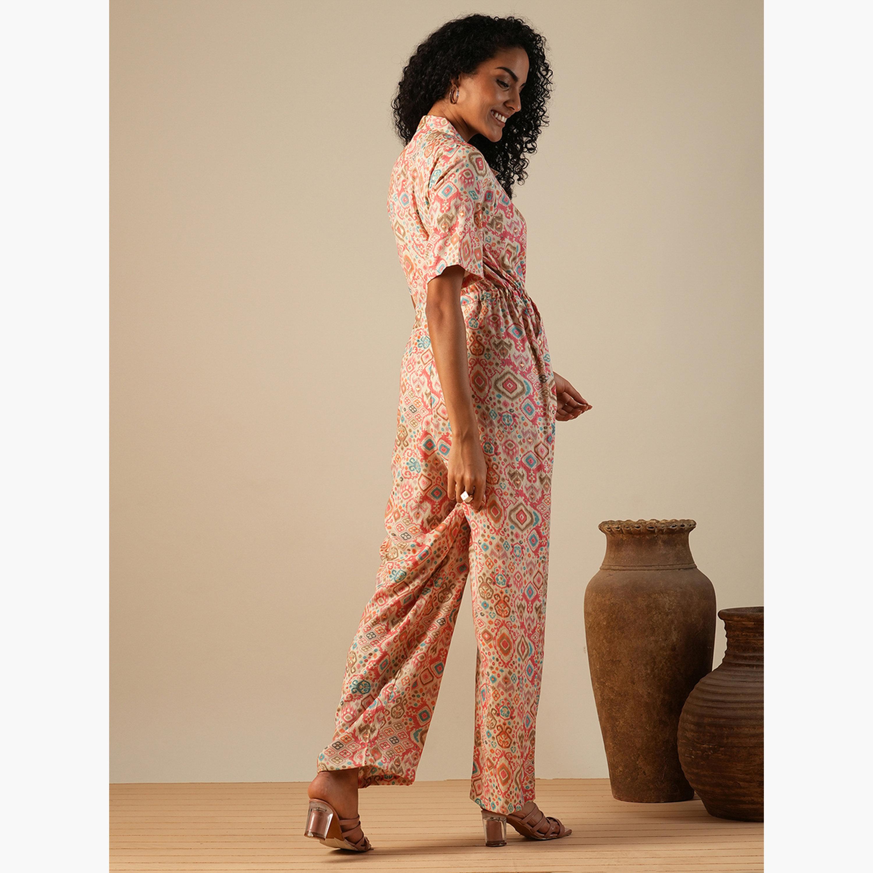 Globus X Styli Geometric Print Waist Tie-Ups Fusion Jumpsuit-women-clothing-jumpsuits-image-3