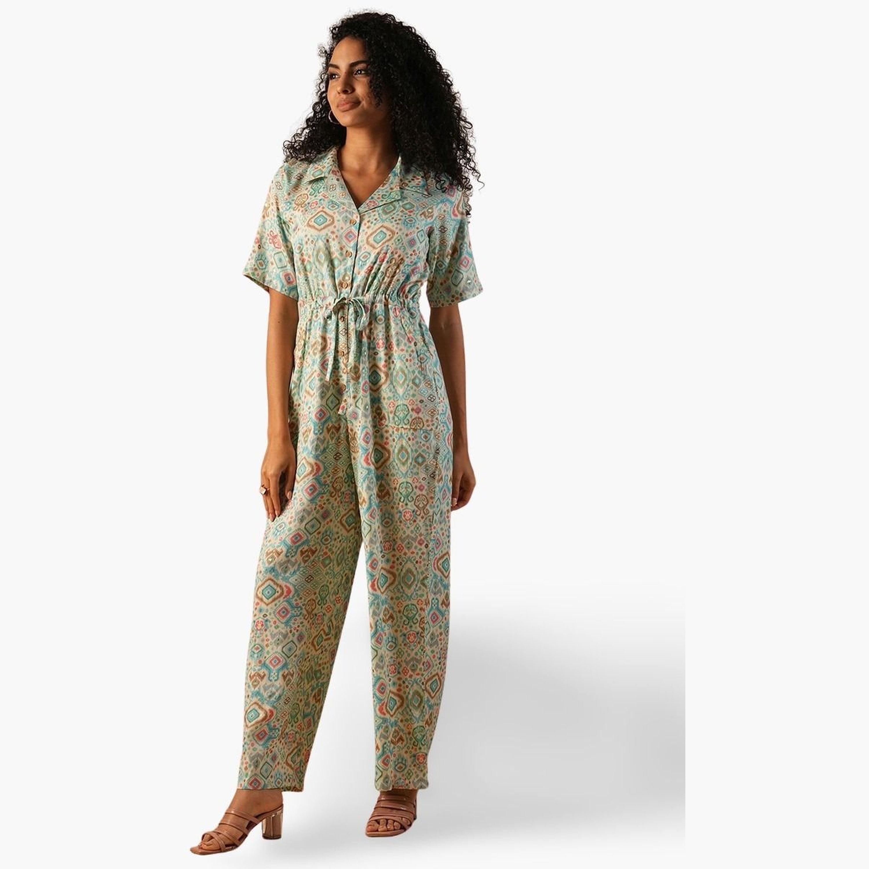 غلوبوص × ستايلي - جمبسوت بطبعة هندسية مع رباط على الخصر-women-clothing-jumpsuits-image-1