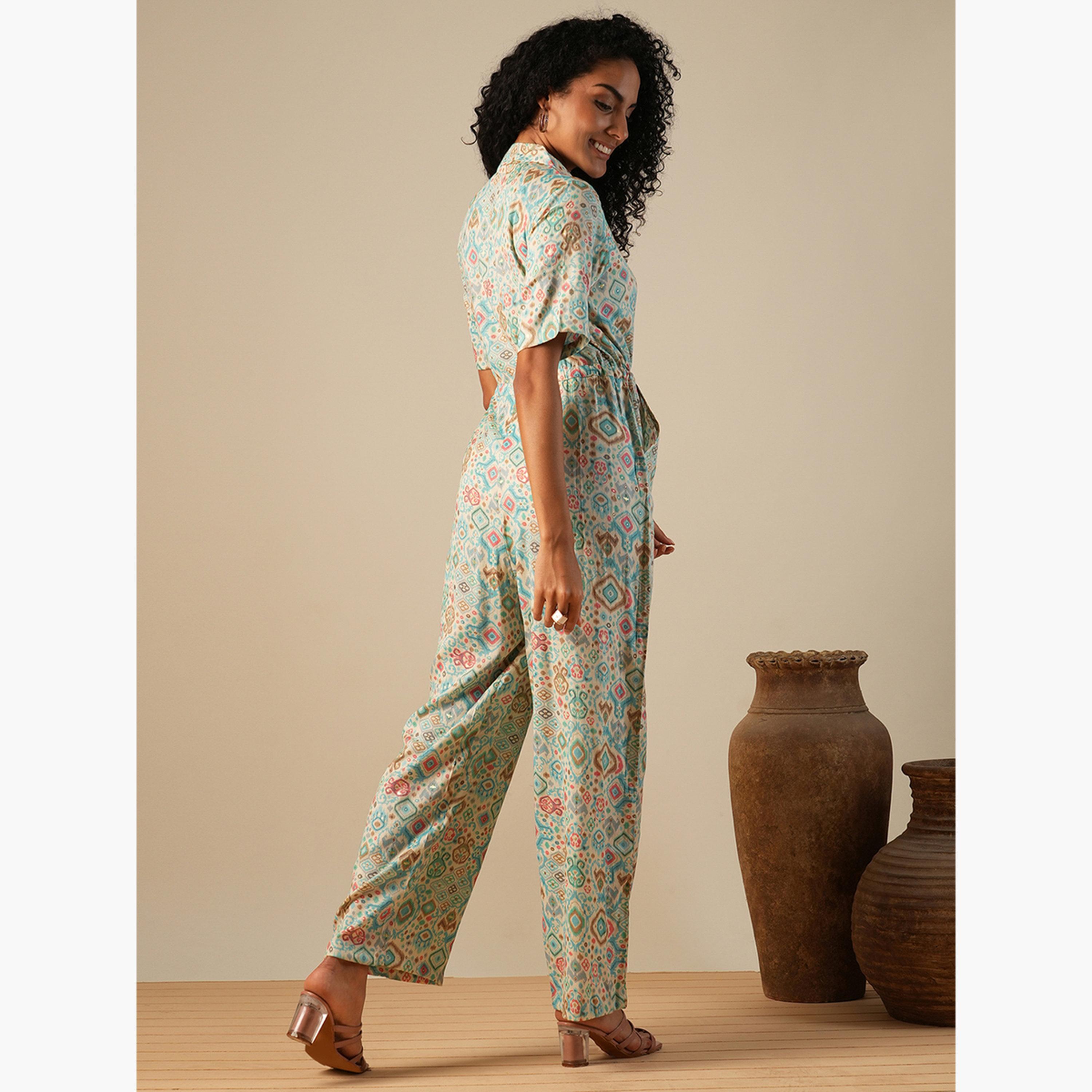 غلوبوص × ستايلي - جمبسوت بطبعة هندسية مع رباط على الخصر-women-clothing-jumpsuits-image-3