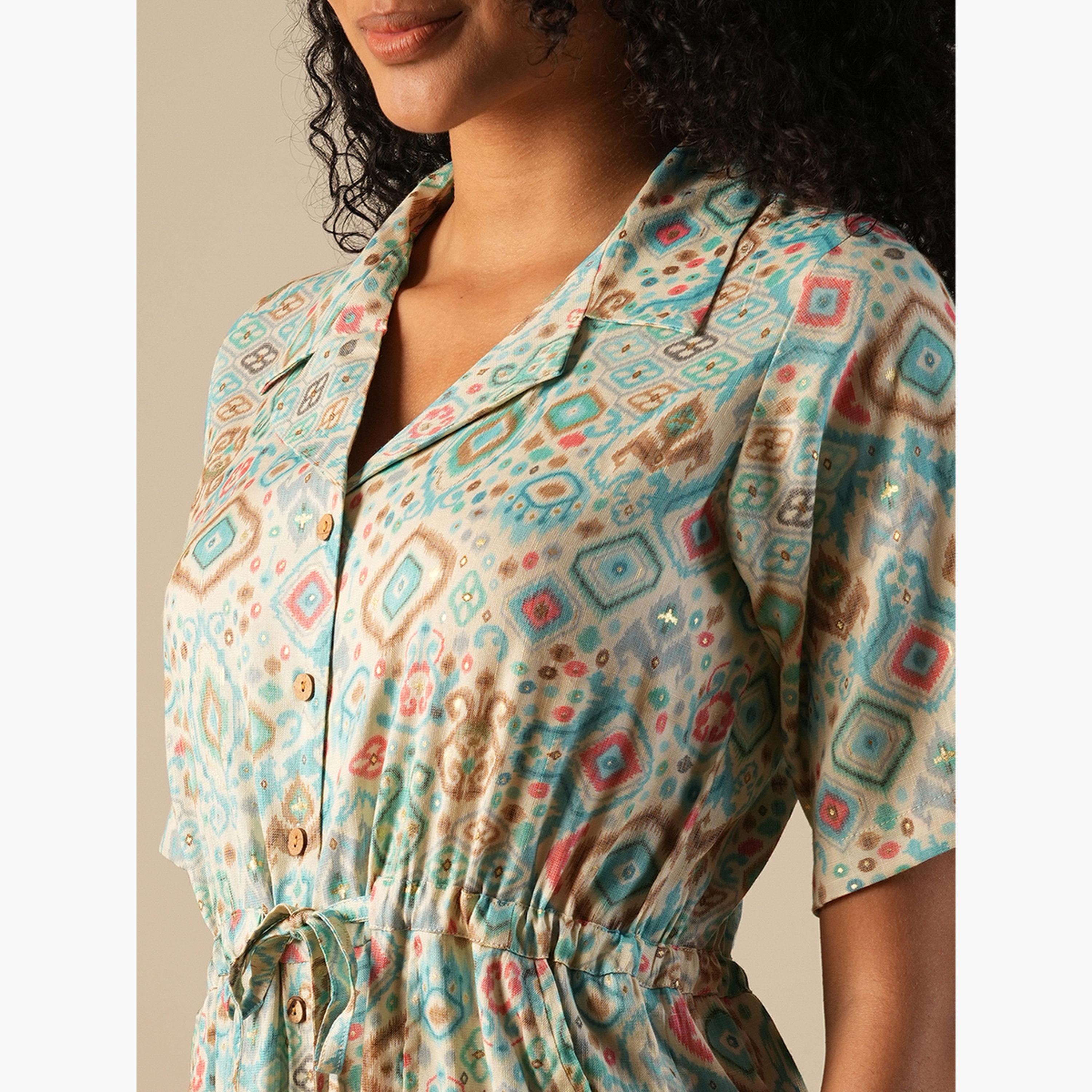 Globus X Styli Geometric Print Waist Tie-Up Fusion Jumpsuit-women-clothing-jumpsuits-image-4