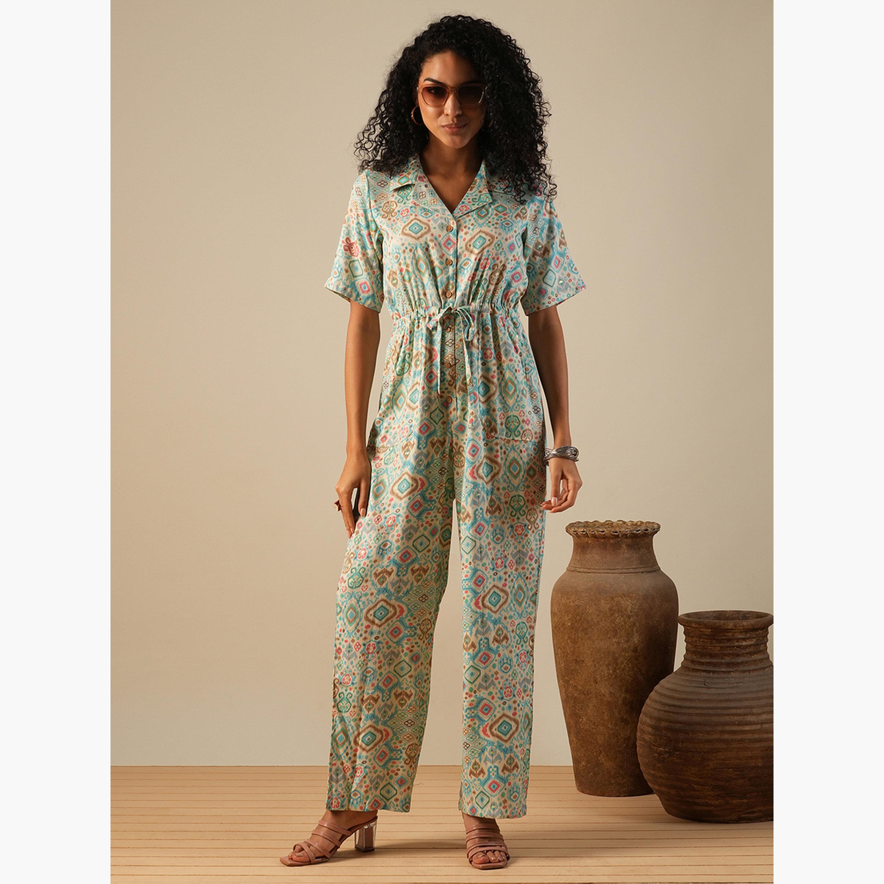 Globus X Styli Geometric Print Waist Tie-Up Fusion Jumpsuit-women-clothing-jumpsuits-image-6