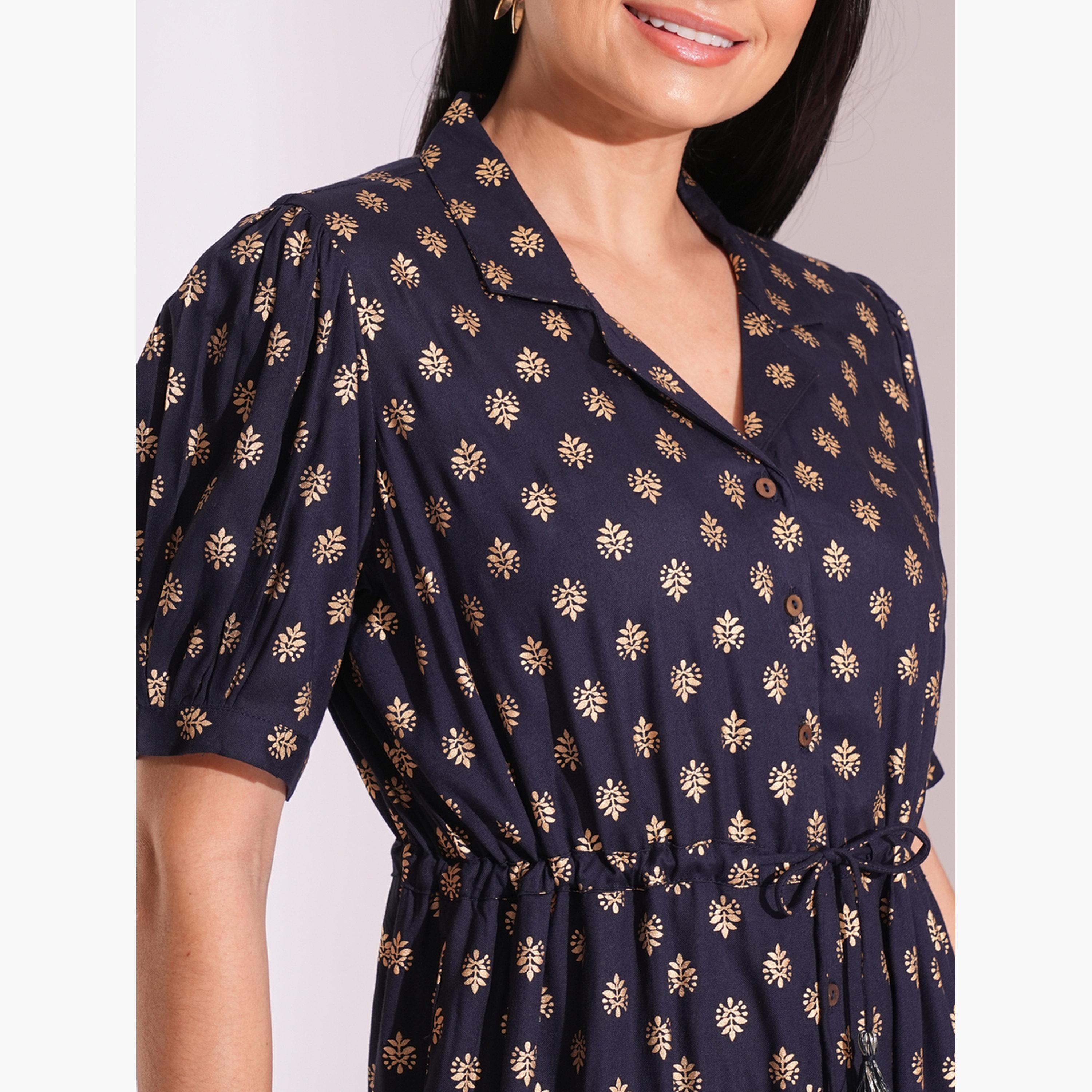 غلوبوص × ستايلي - جمبسوت مندمج بطبعة عرقية مع رباط على الخصر ومزين برقائق ذهبية-women-clothing-jumpsuits-image-4