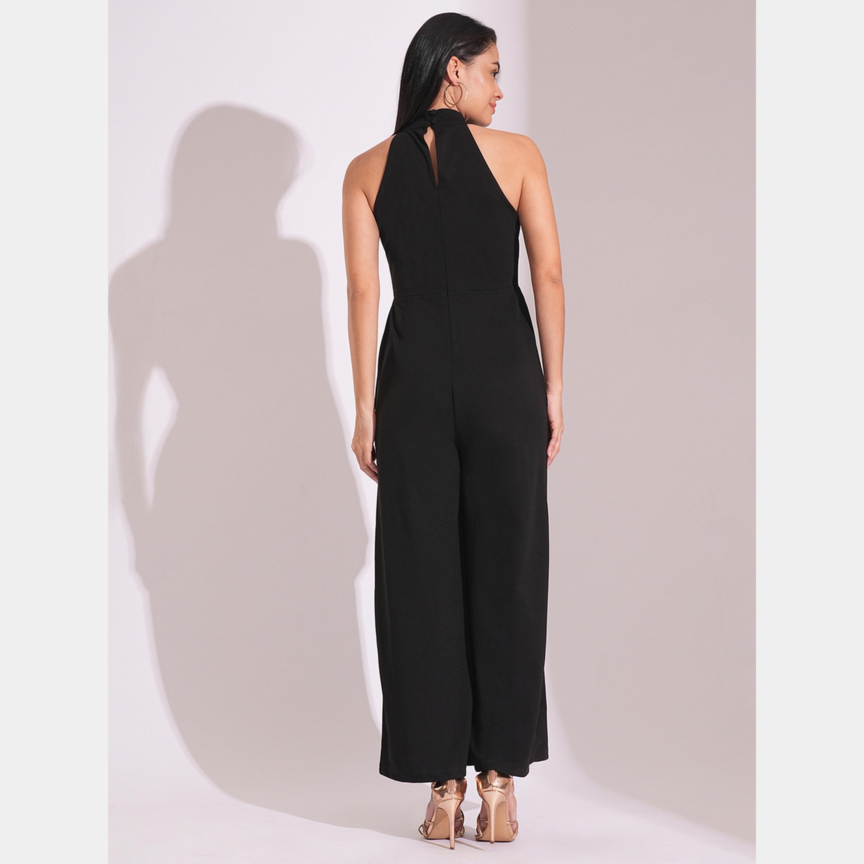 غلوبوص × ستايلي - جمبسوت نسائي أسود ياقة تعليق وأكمام واسعة-women-clothing-jumpsuits-image-3