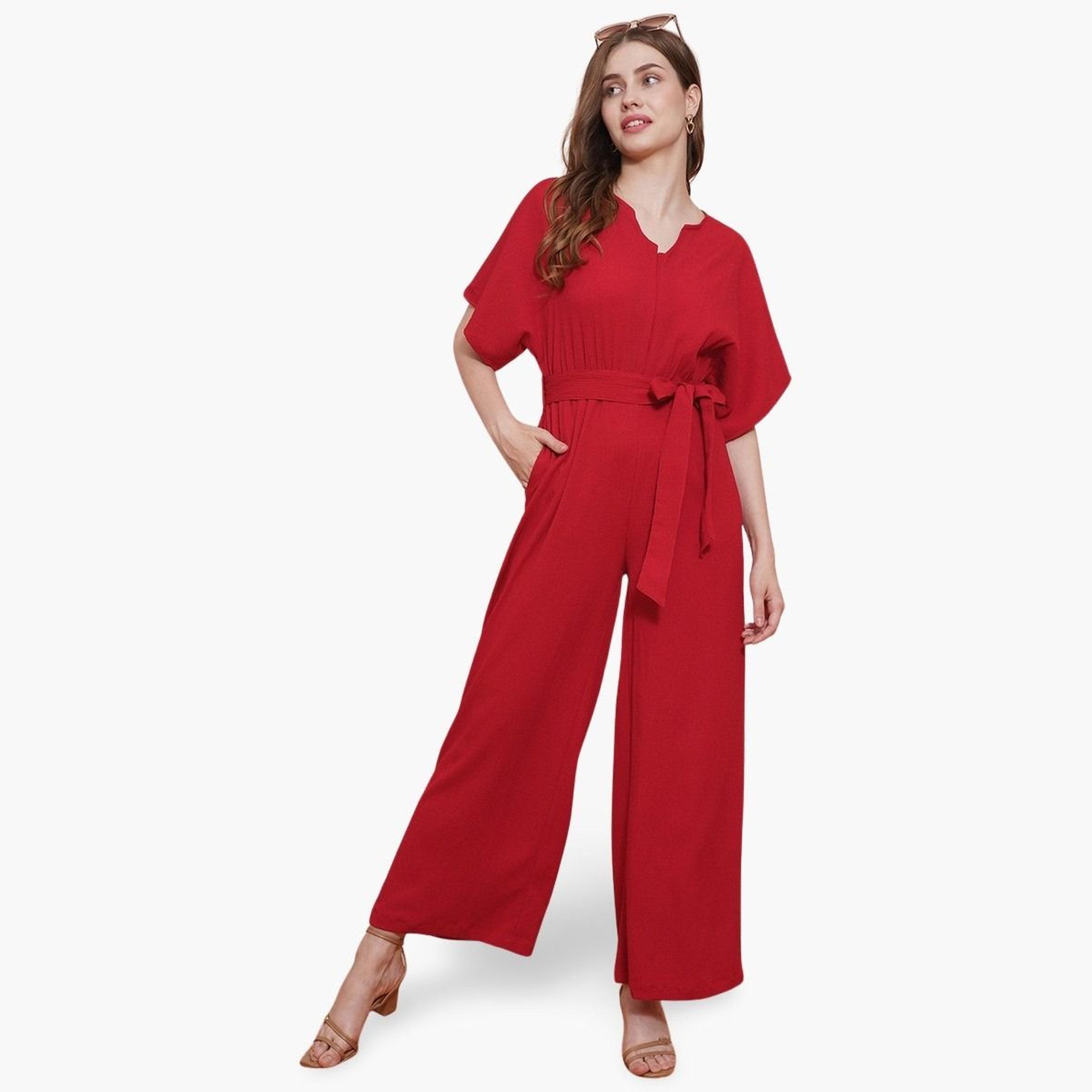 Globus X Styli Solid Kimono Sleeves Waist Tie-Up Jumpsuit-women-clothing-jumpsuits-image-1