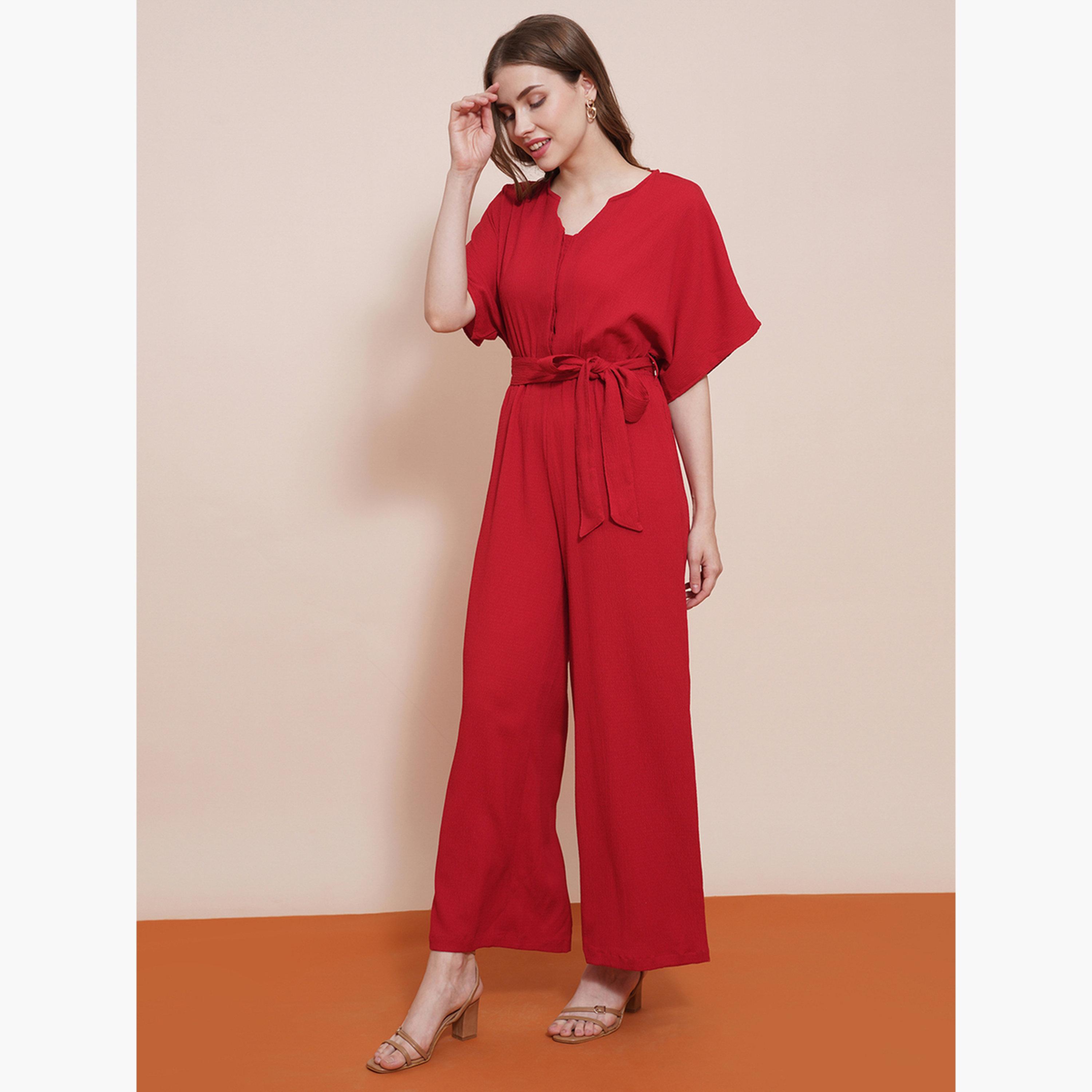 Globus X Styli Solid Kimono Sleeves Waist Tie-Up Jumpsuit-women-clothing-jumpsuits-image-2