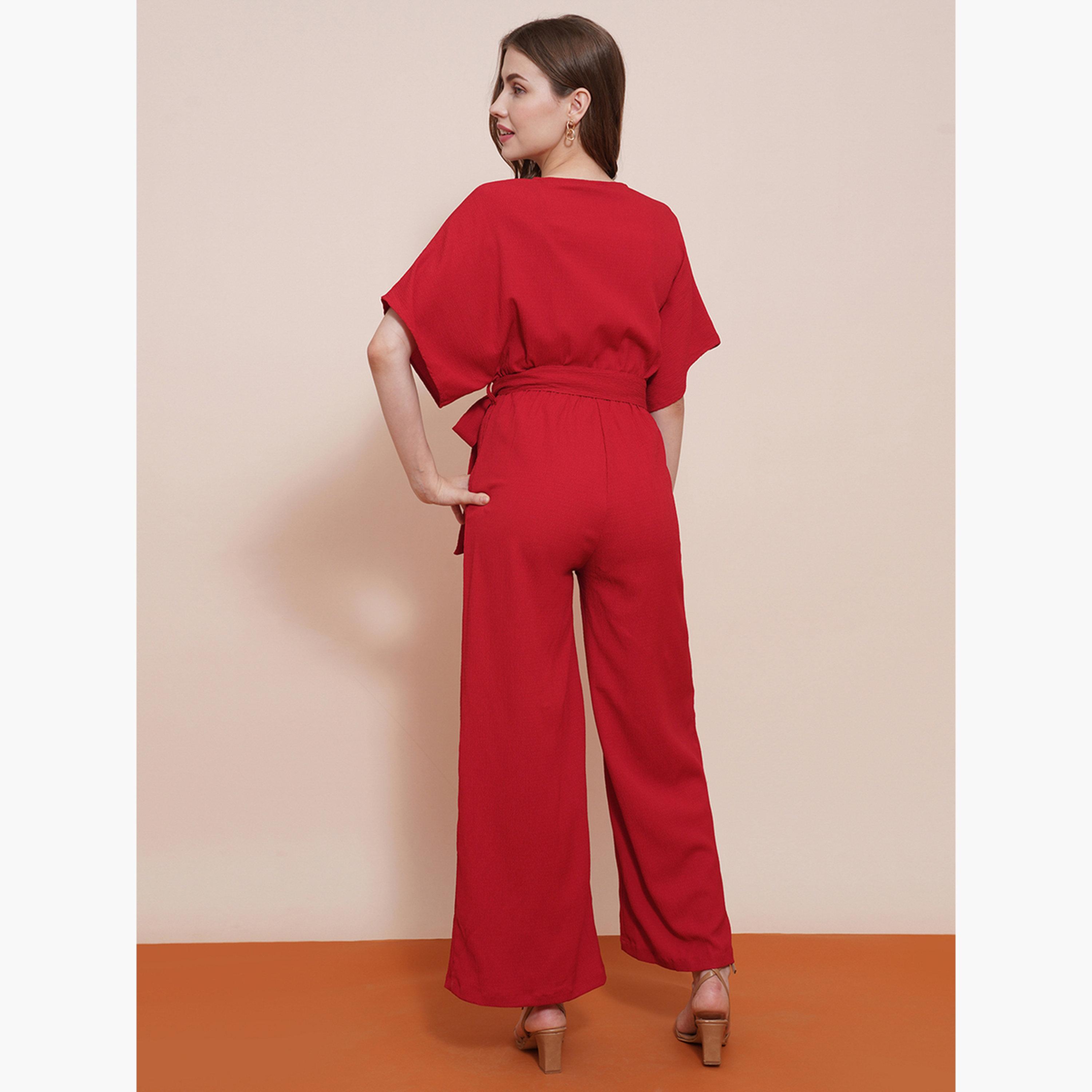 Globus X Styli Solid Kimono Sleeves Waist Tie-Up Jumpsuit-women-clothing-jumpsuits-image-3