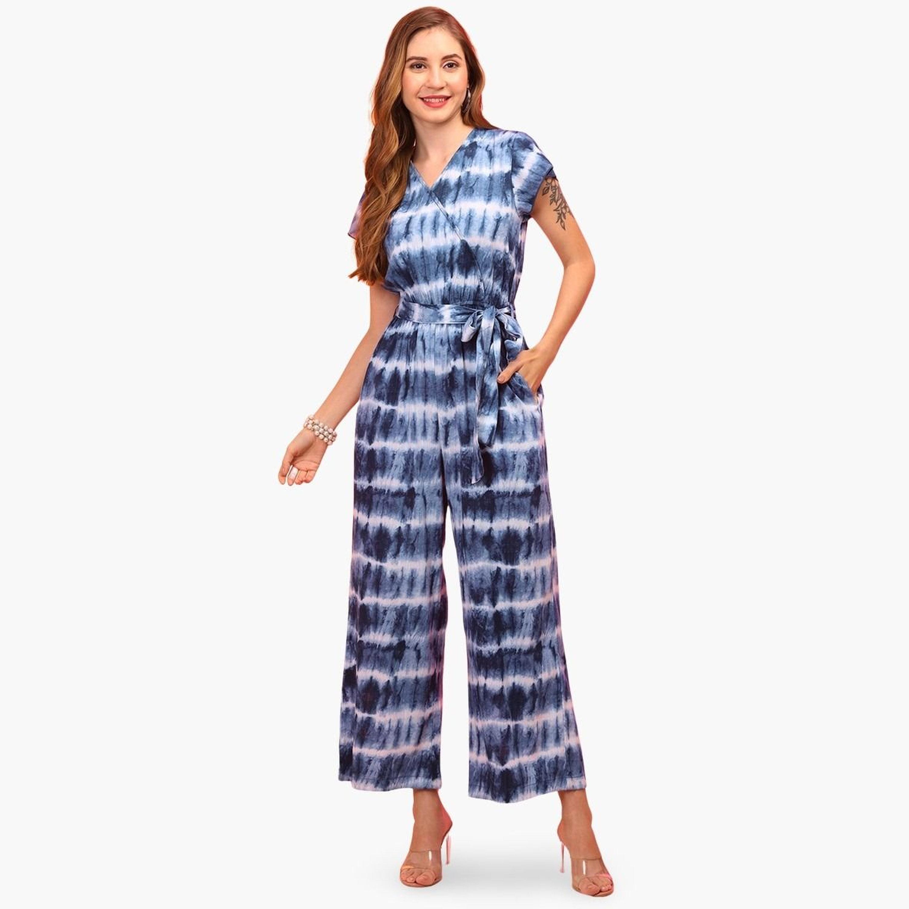 Globus X Styli Tie Dye V Neck Wrap Waist Tie-Up Jumpsuit-women-clothing-jumpsuits-image-1