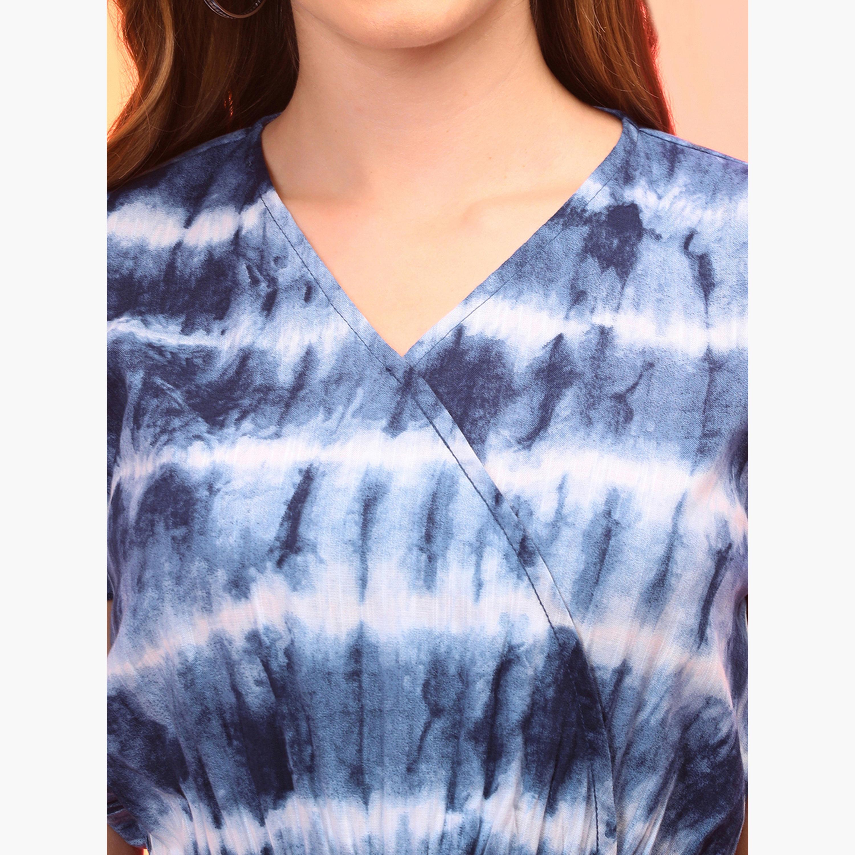 Globus X Styli Tie Dye V Neck Wrap Waist Tie-Up Jumpsuit-women-clothing-jumpsuits-image-4