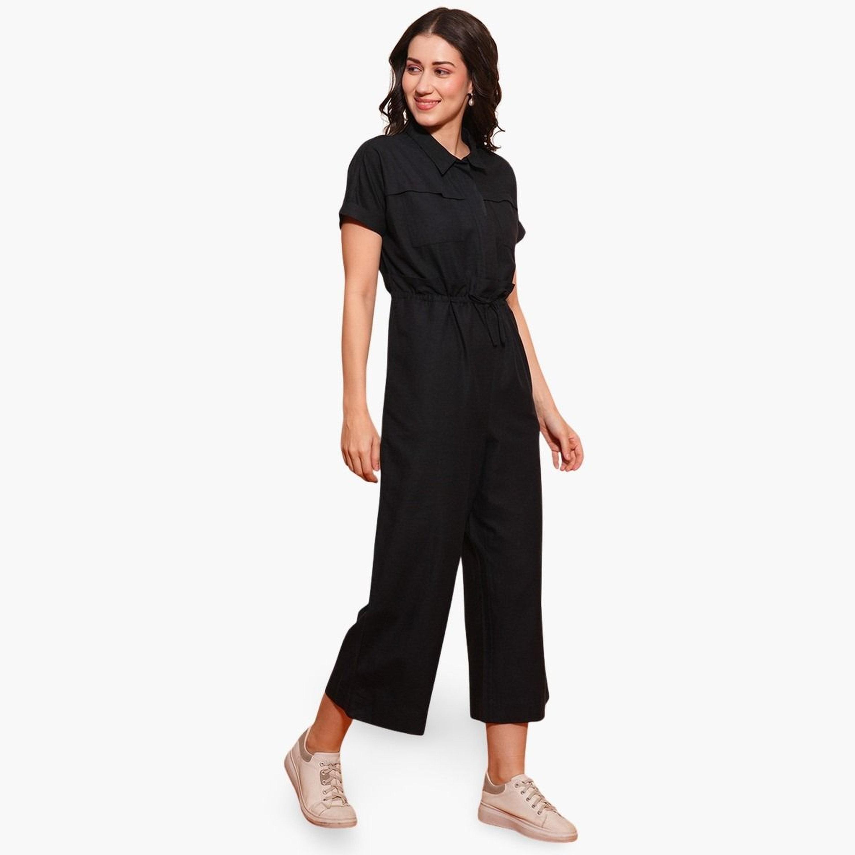 Globus X Styli Shirt Collar Waist Tie-Up Cargo Style Casual Jumpsuit-women-clothing-jumpsuits-image-1